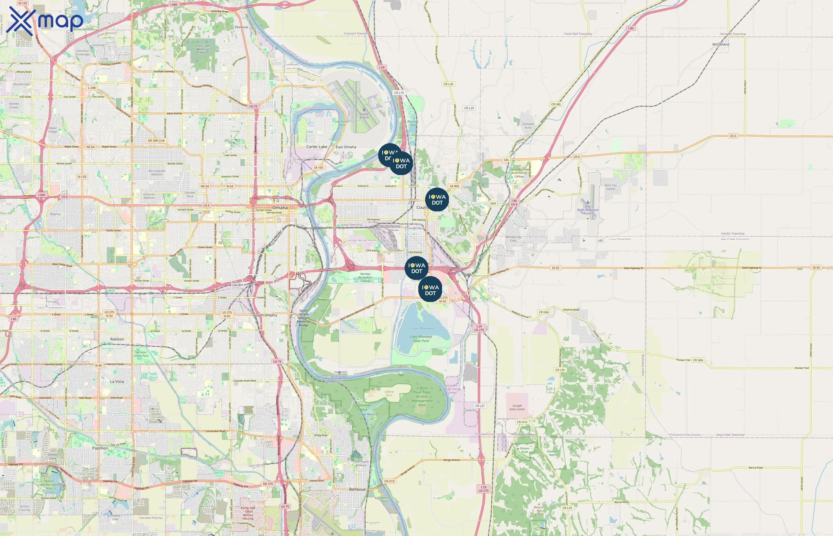 Iowa Department of Transportation area coverage