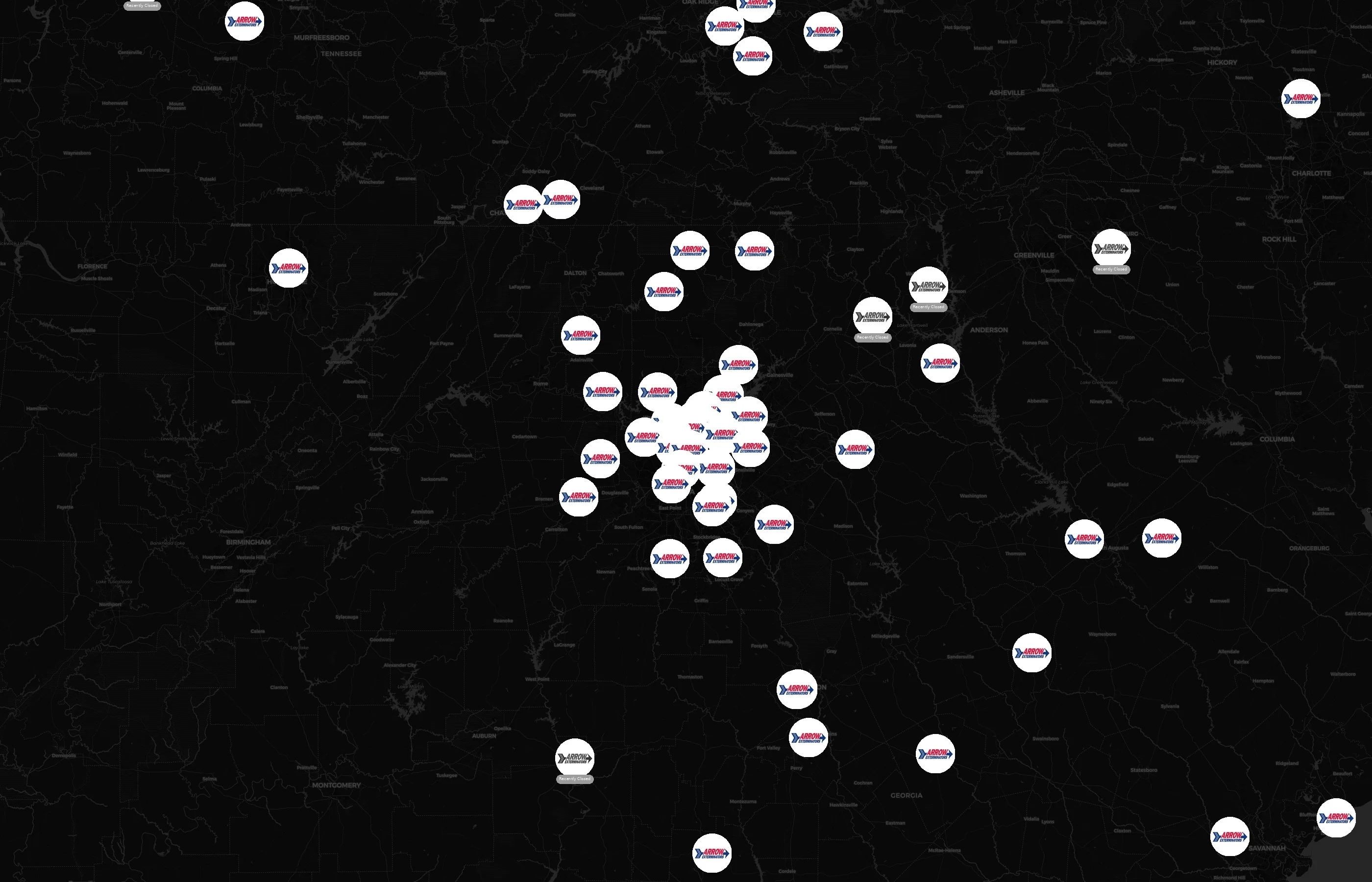 Arrow Exterminators city distribution