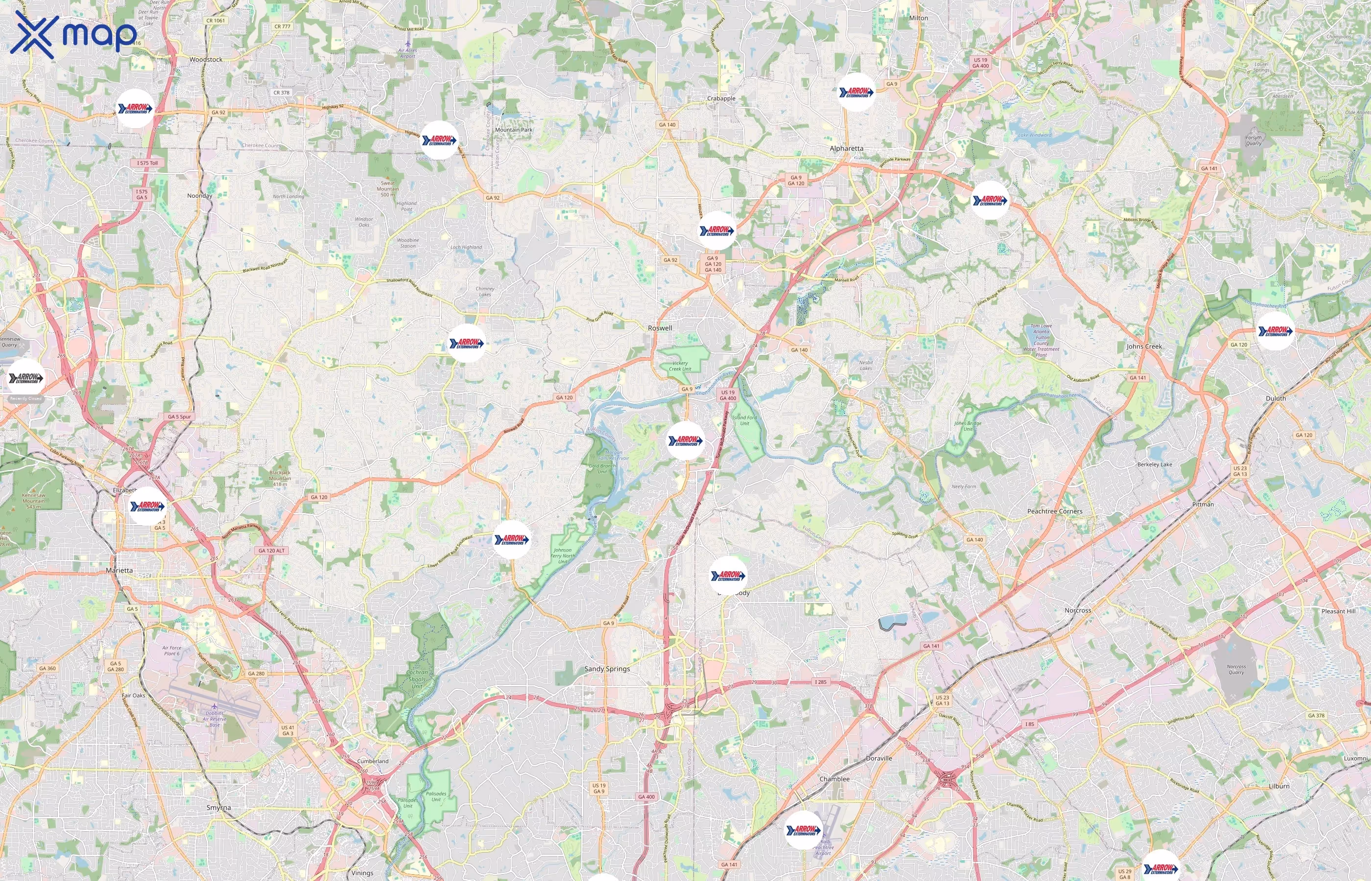 Arrow Exterminators area coverage
