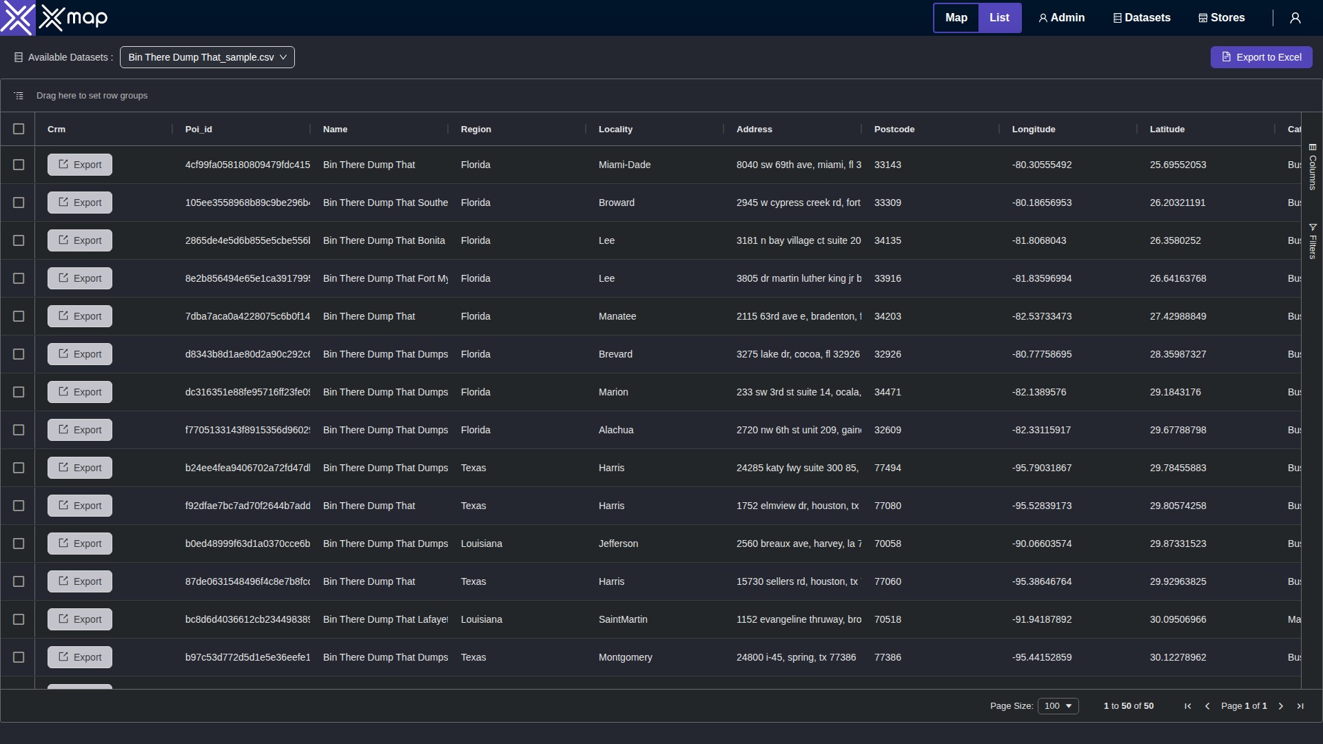 Bin There Dump That data table