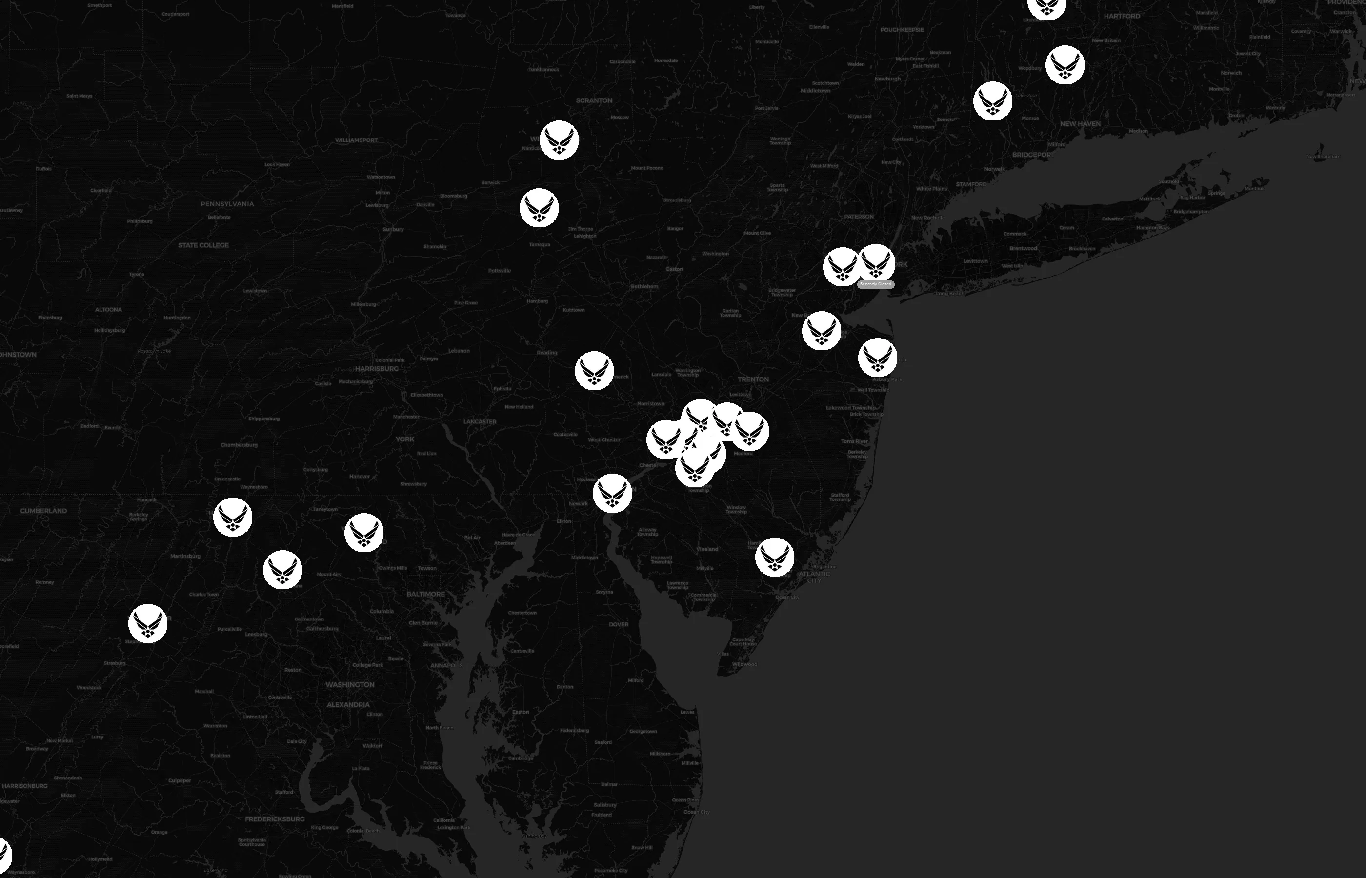 U.S. Air Force Recruiting city distribution