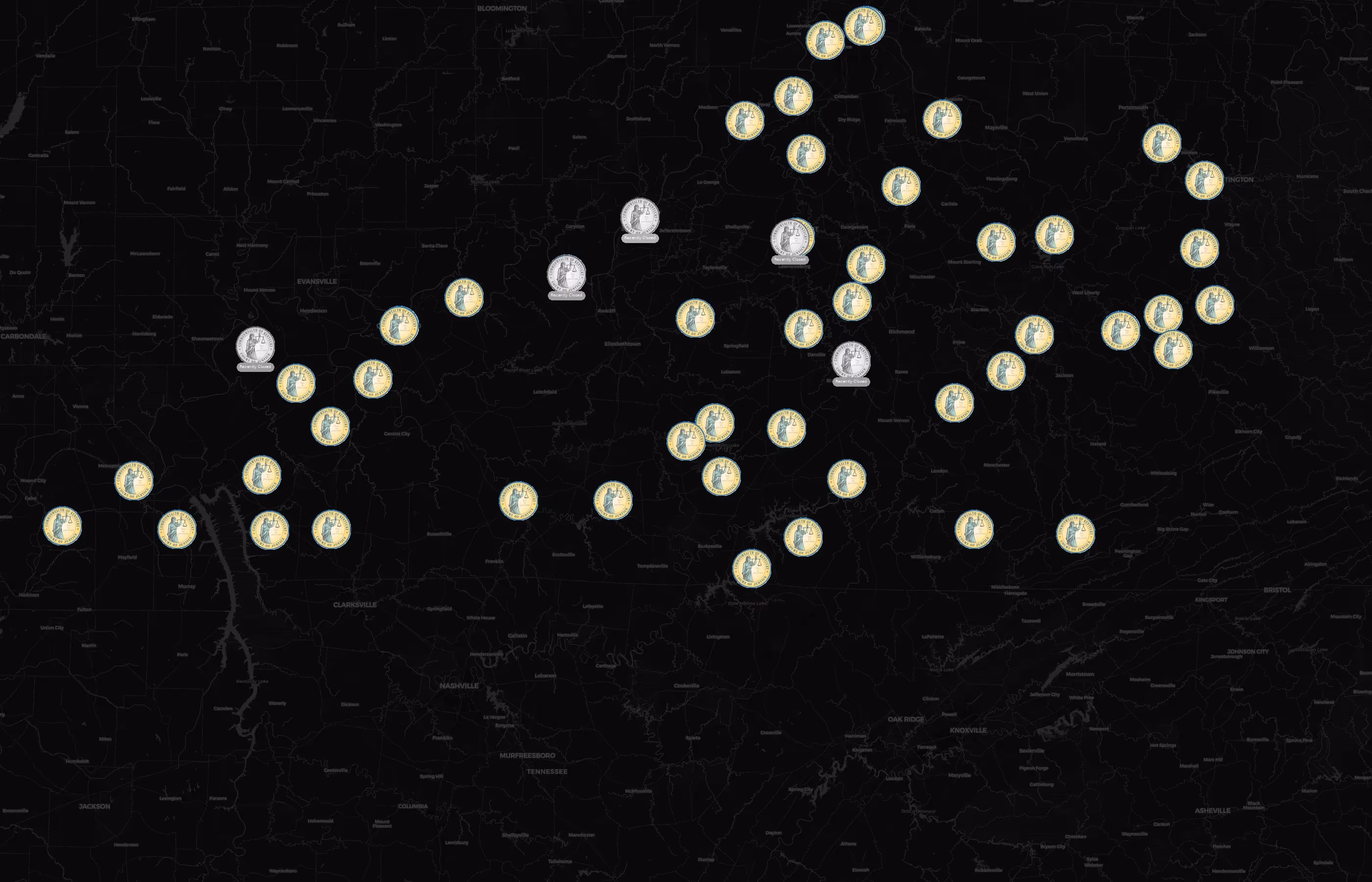 Kentucky Court System city distribution