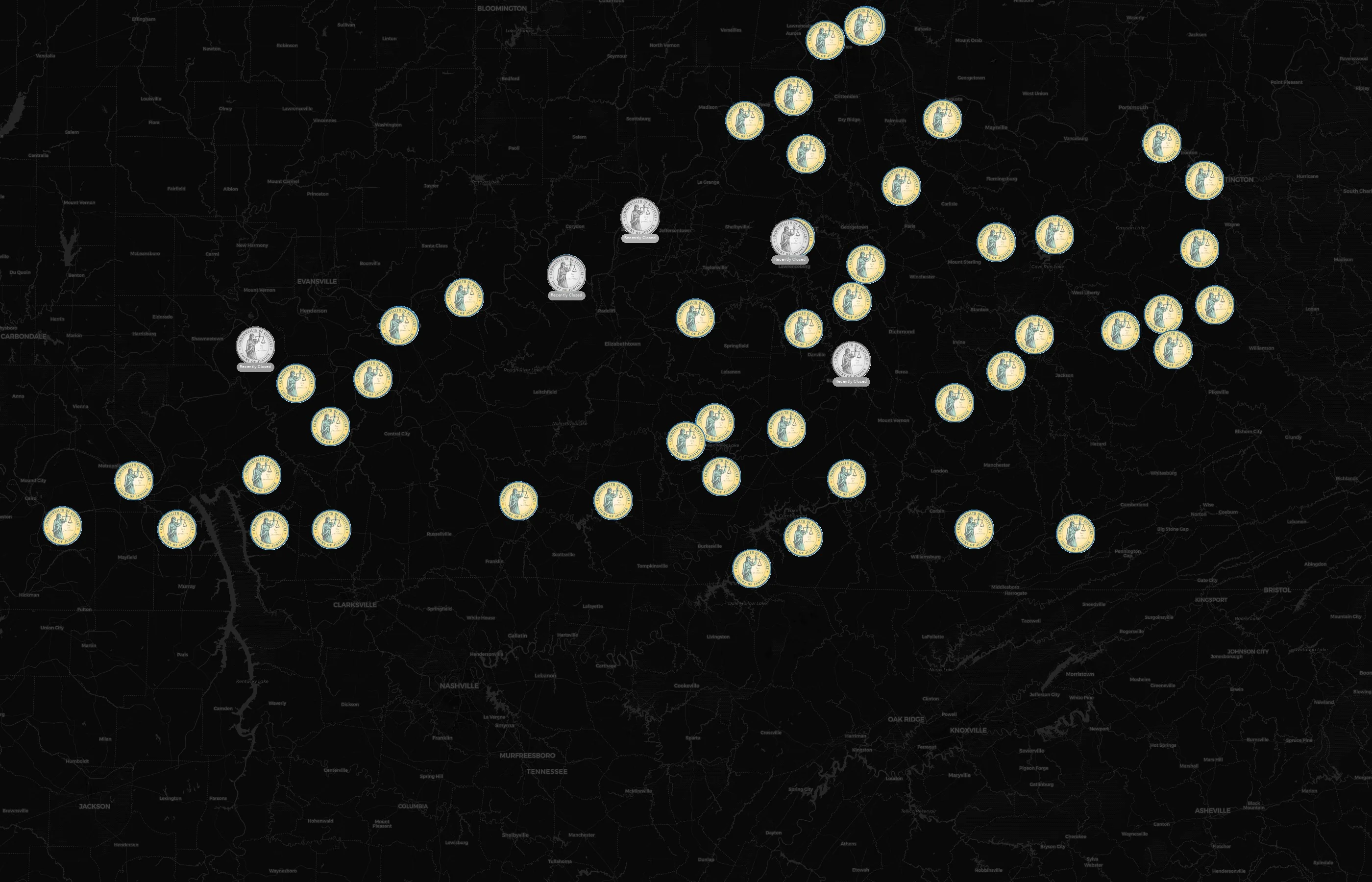 Kentucky Court System city distribution
