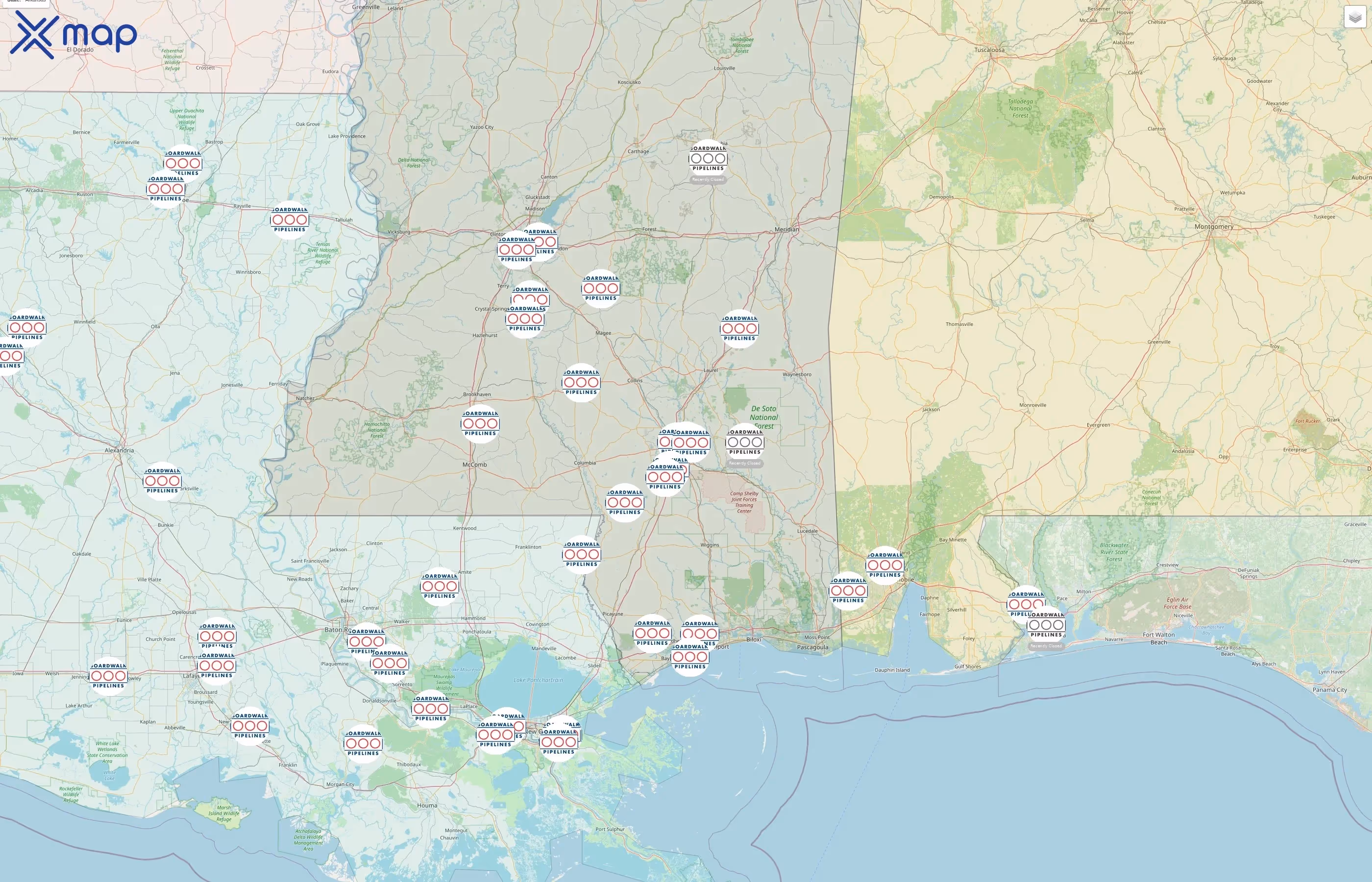 Gulf South Pipeline Company street hotspots