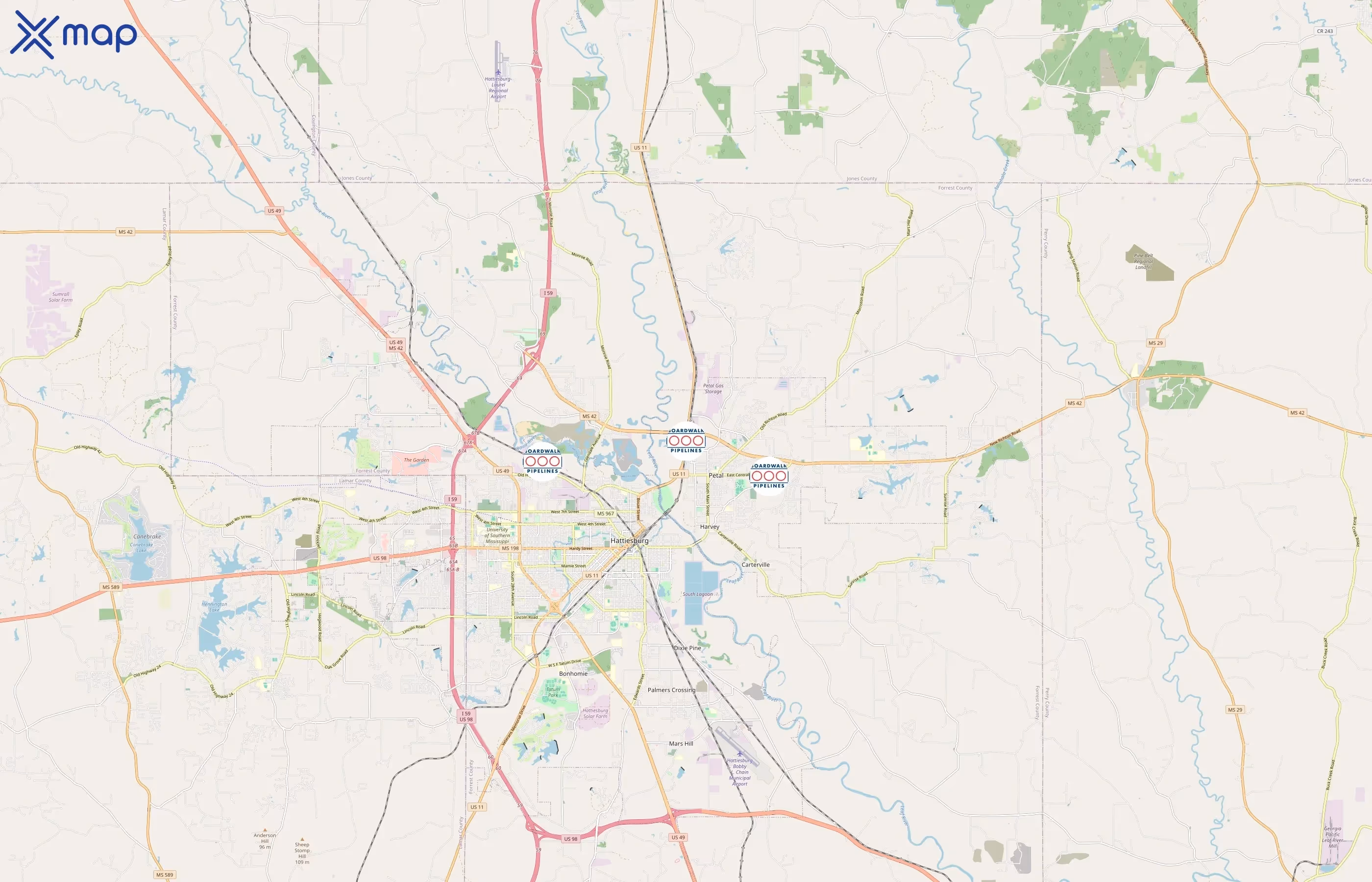 Gulf South Pipeline Company area coverage