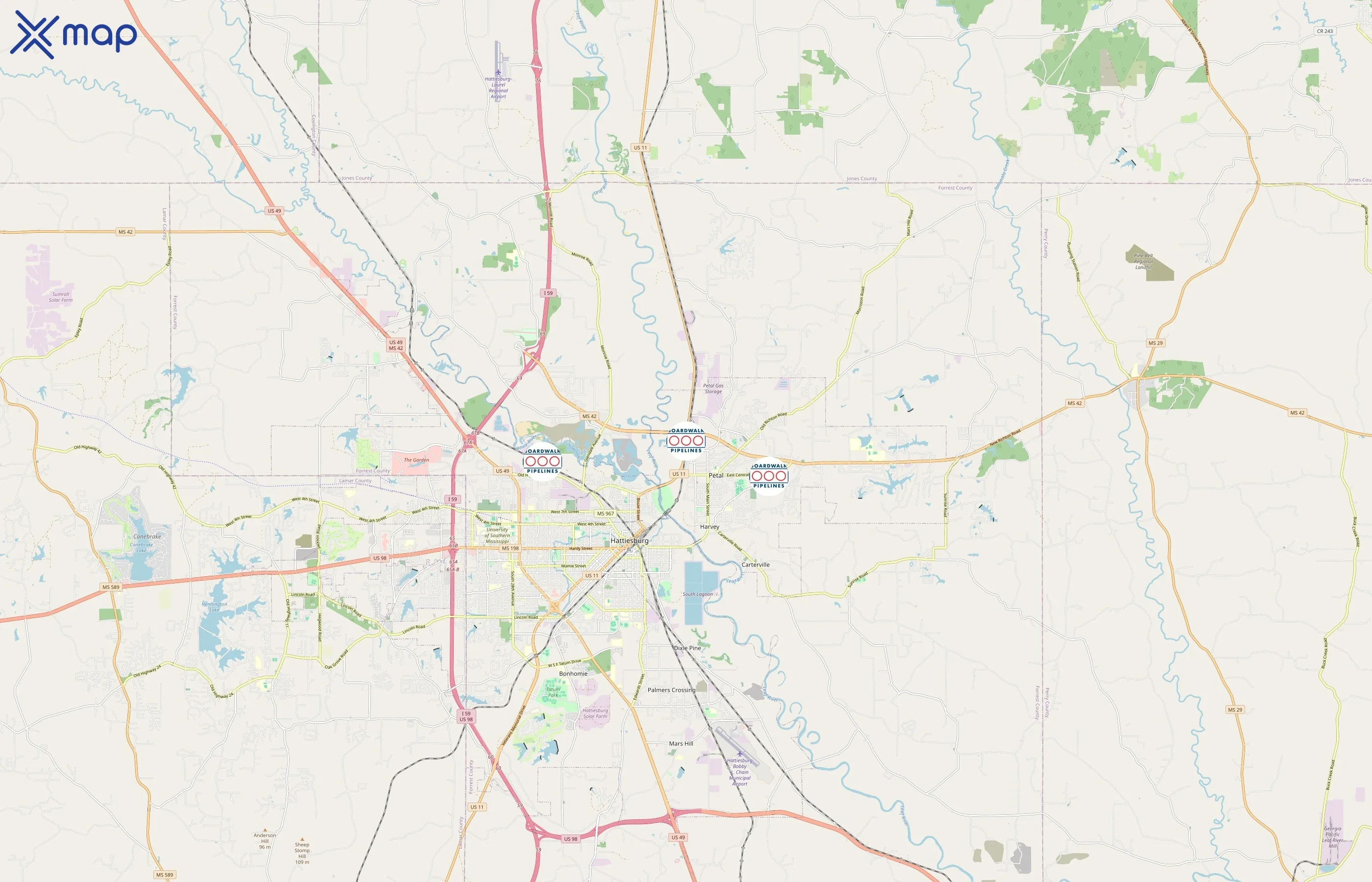 Gulf South Pipeline Company area coverage