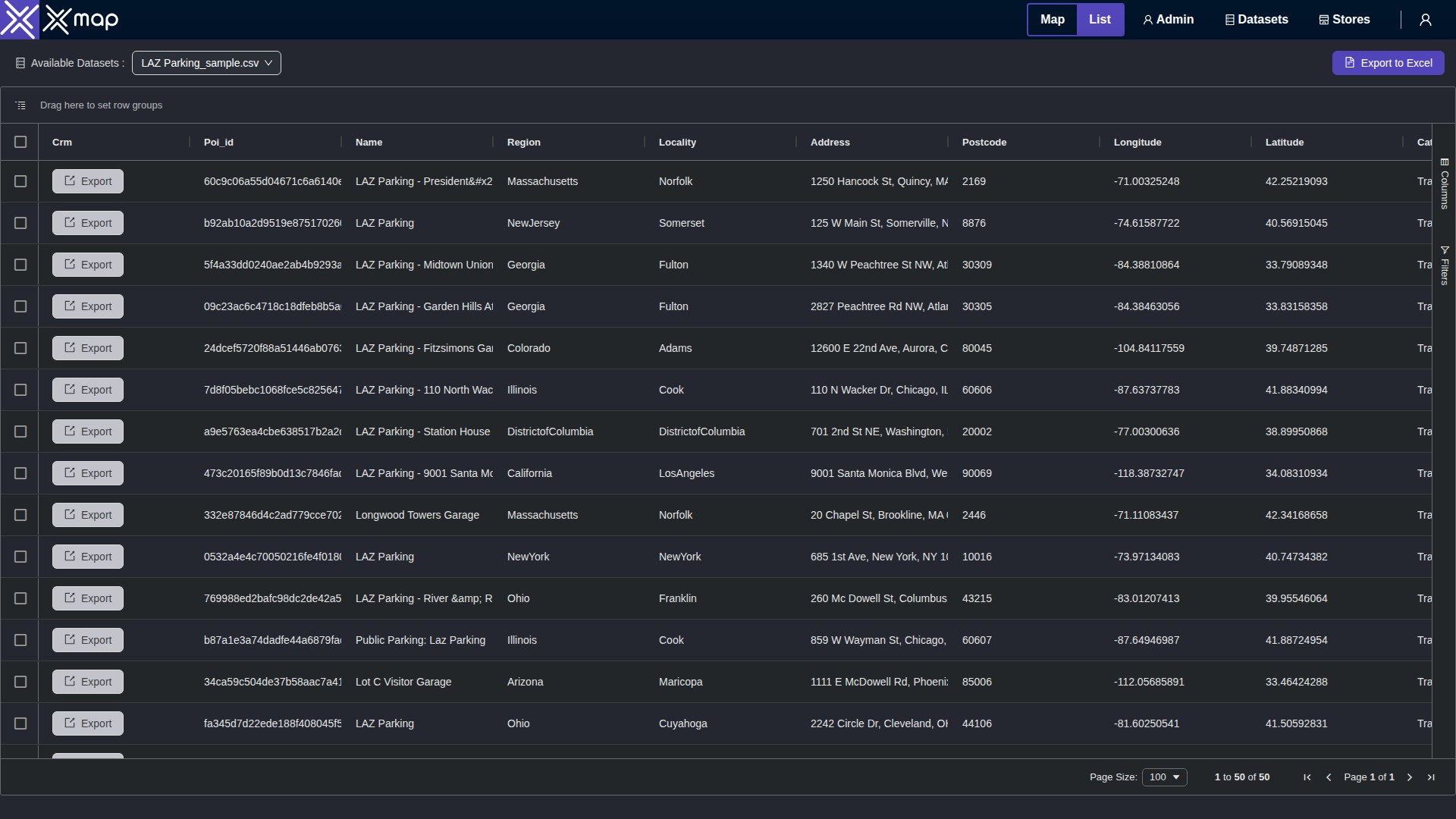LAZ Parking data table