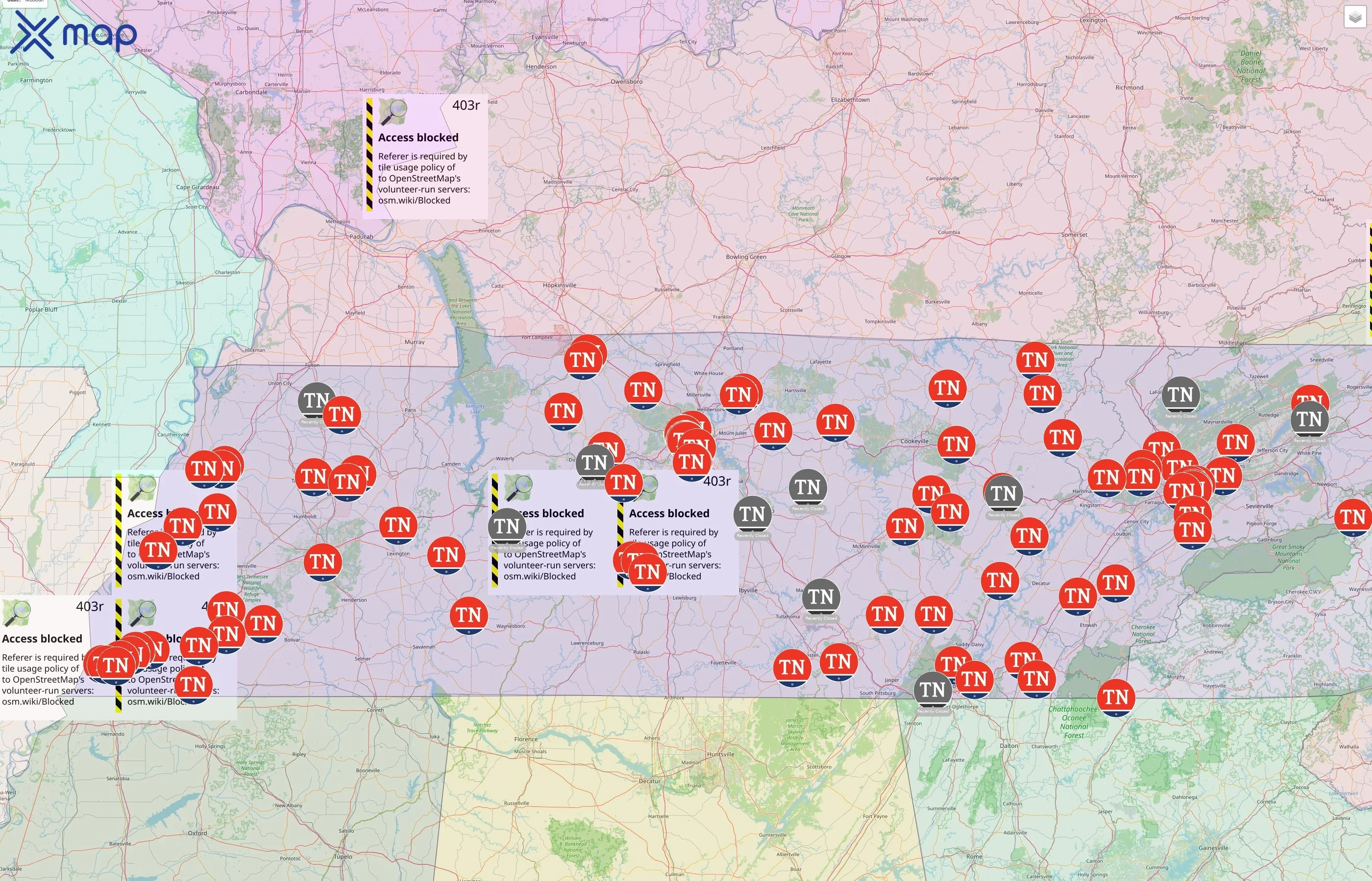 State of Tennessee street hotspots