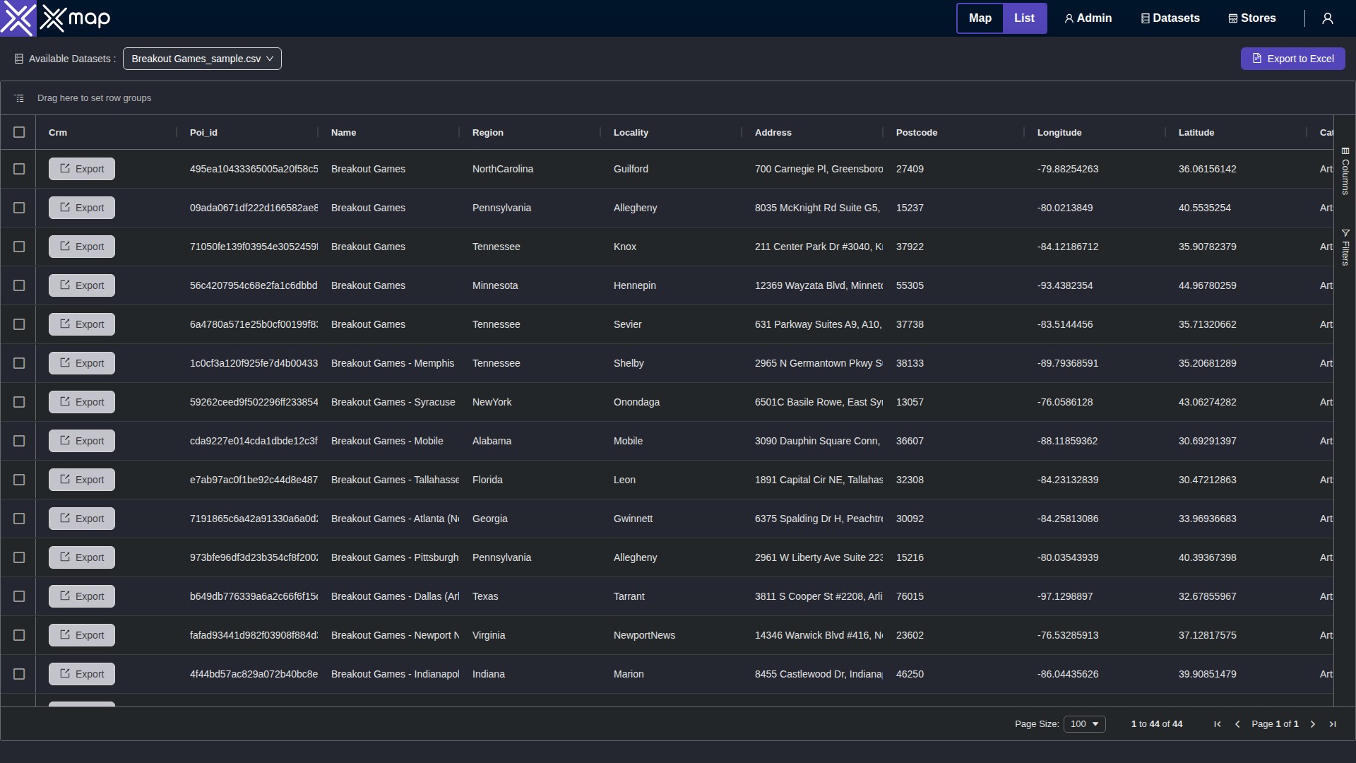 Breakout Games data table