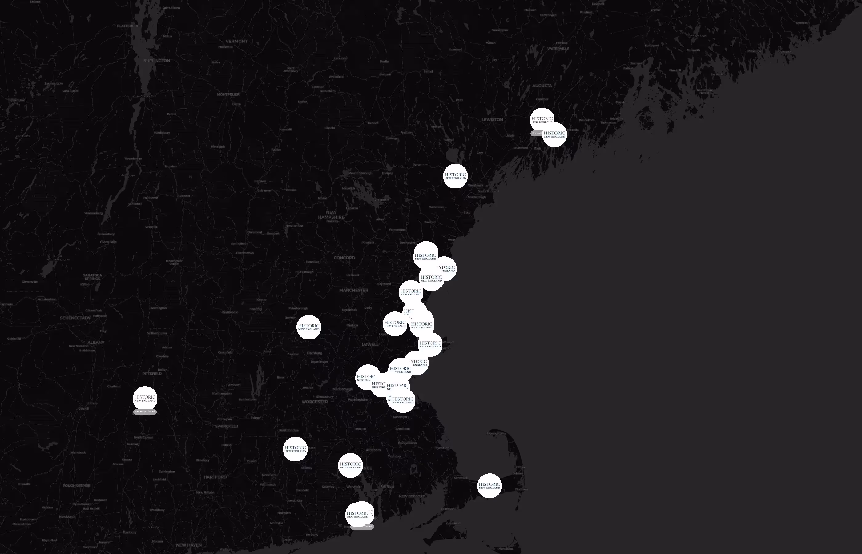 Historic New England city distribution