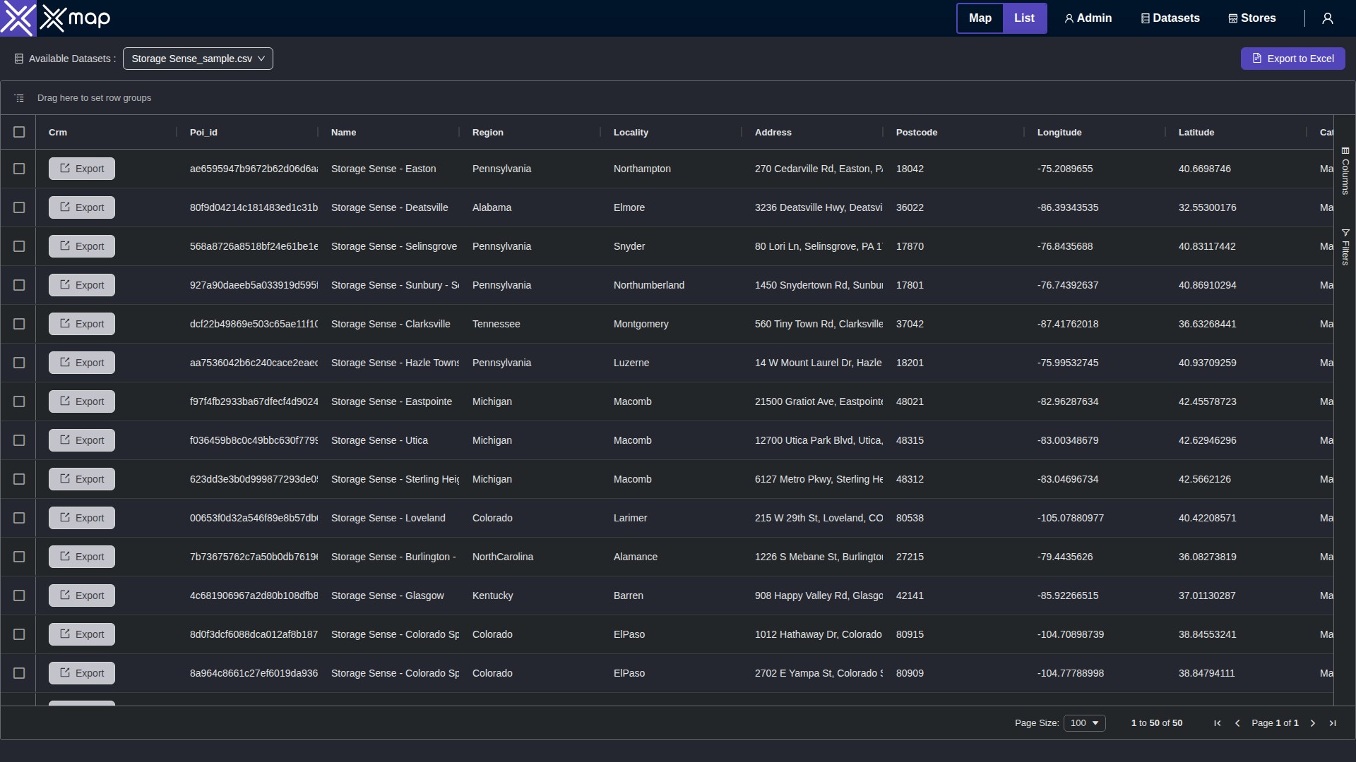 Storage Sense data table