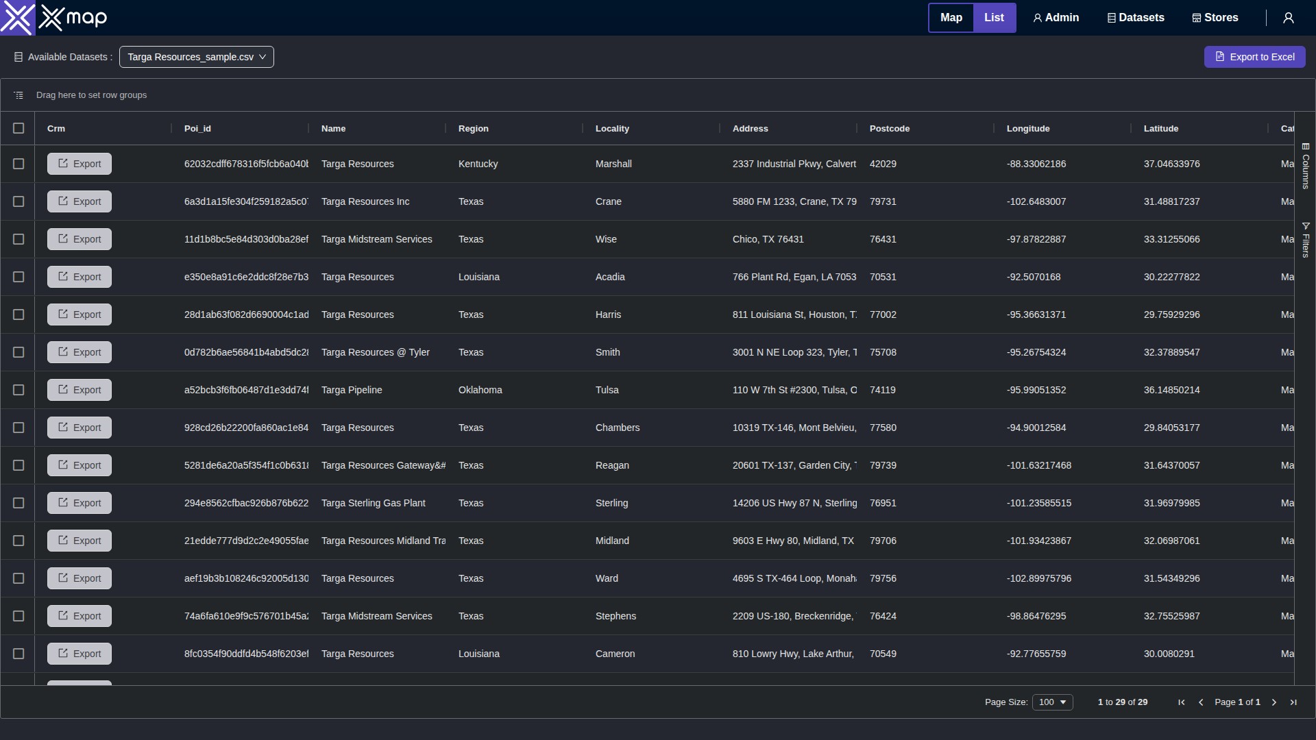 Targa Resources data table