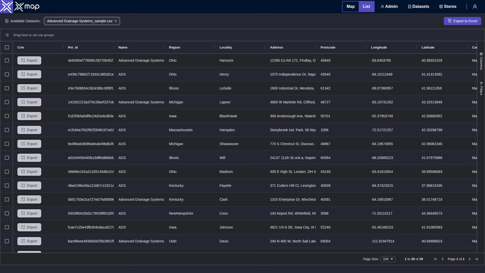 Advanced Drainage Systems data table