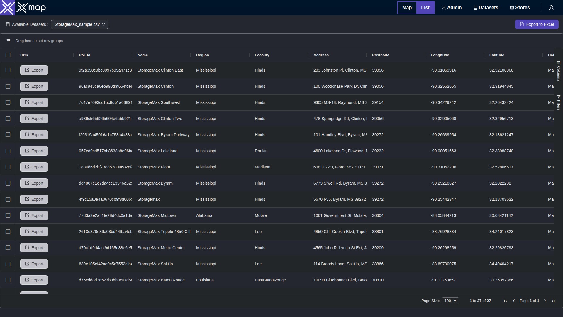 StorageMax data table