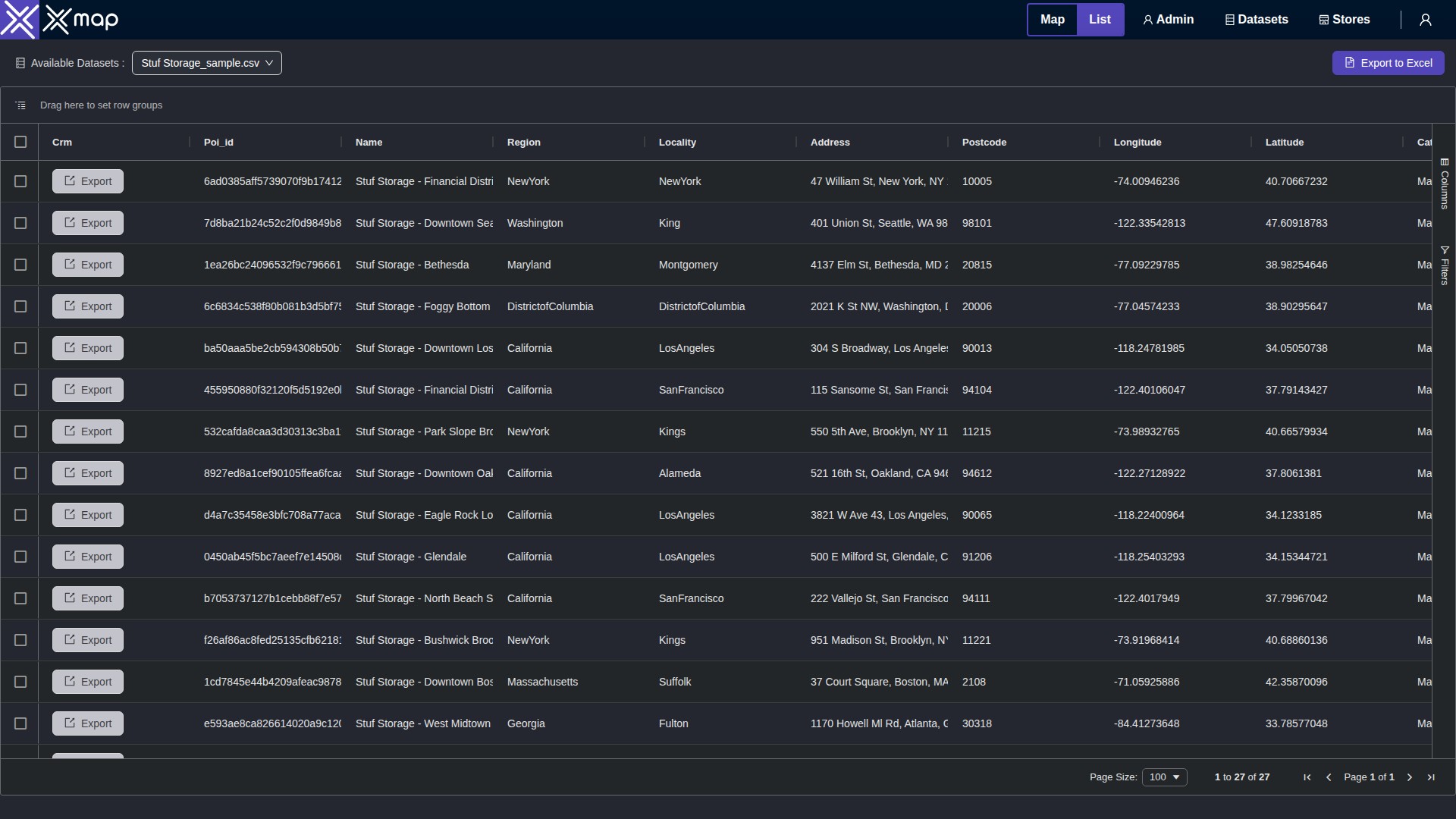 Stuf Storage data table