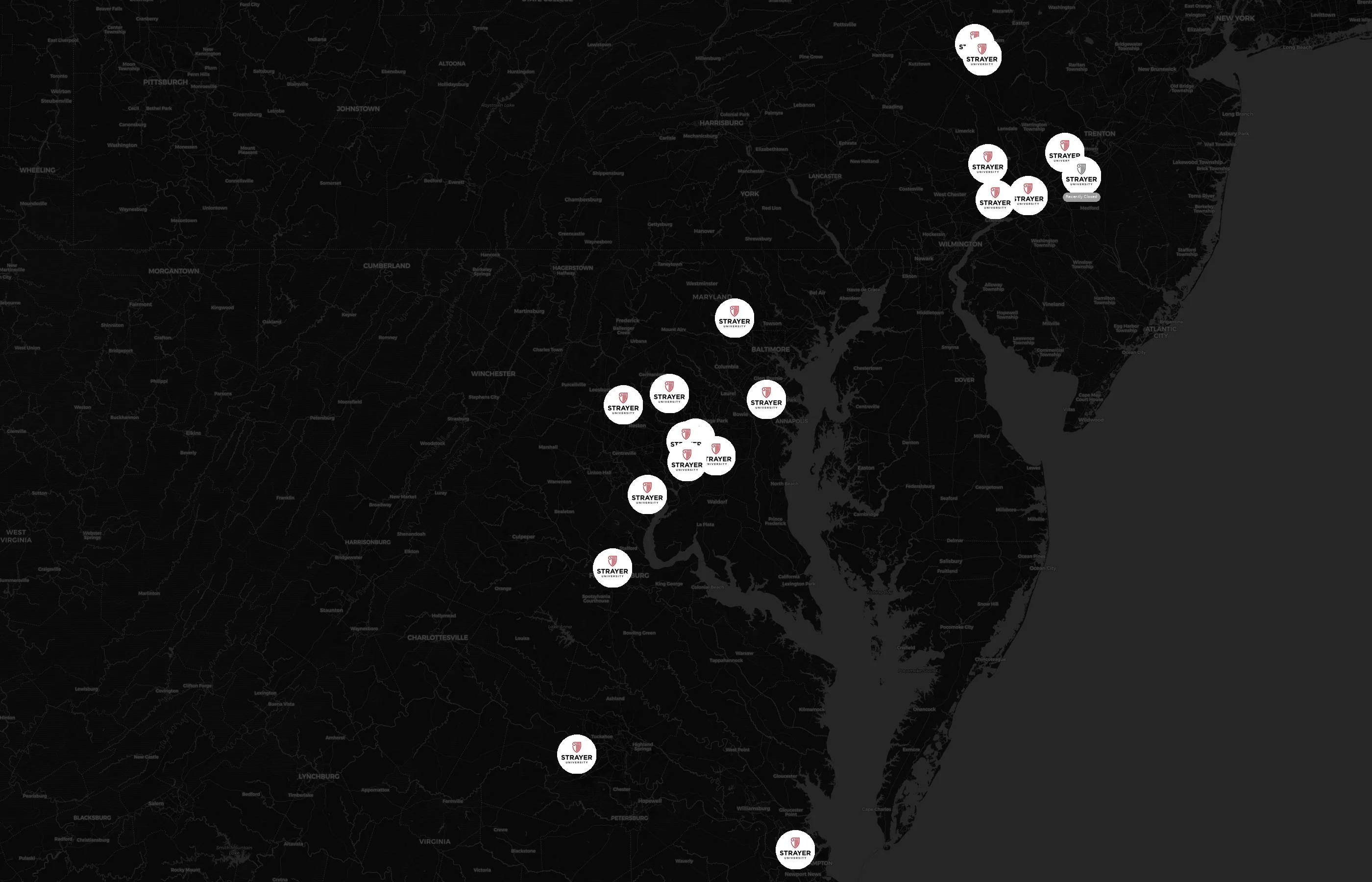 Strayer University city distribution