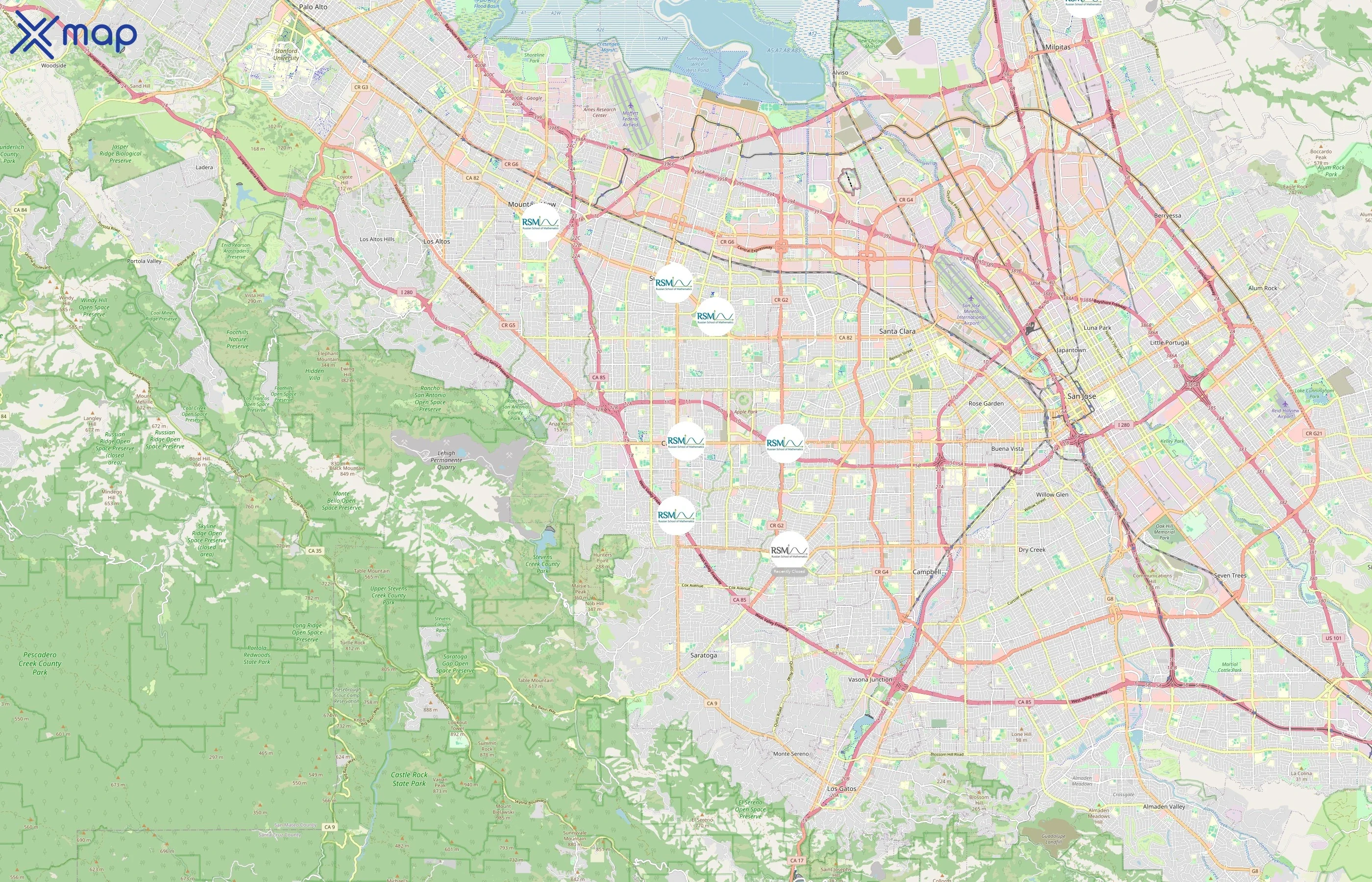 Russian School of Mathematics area coverage