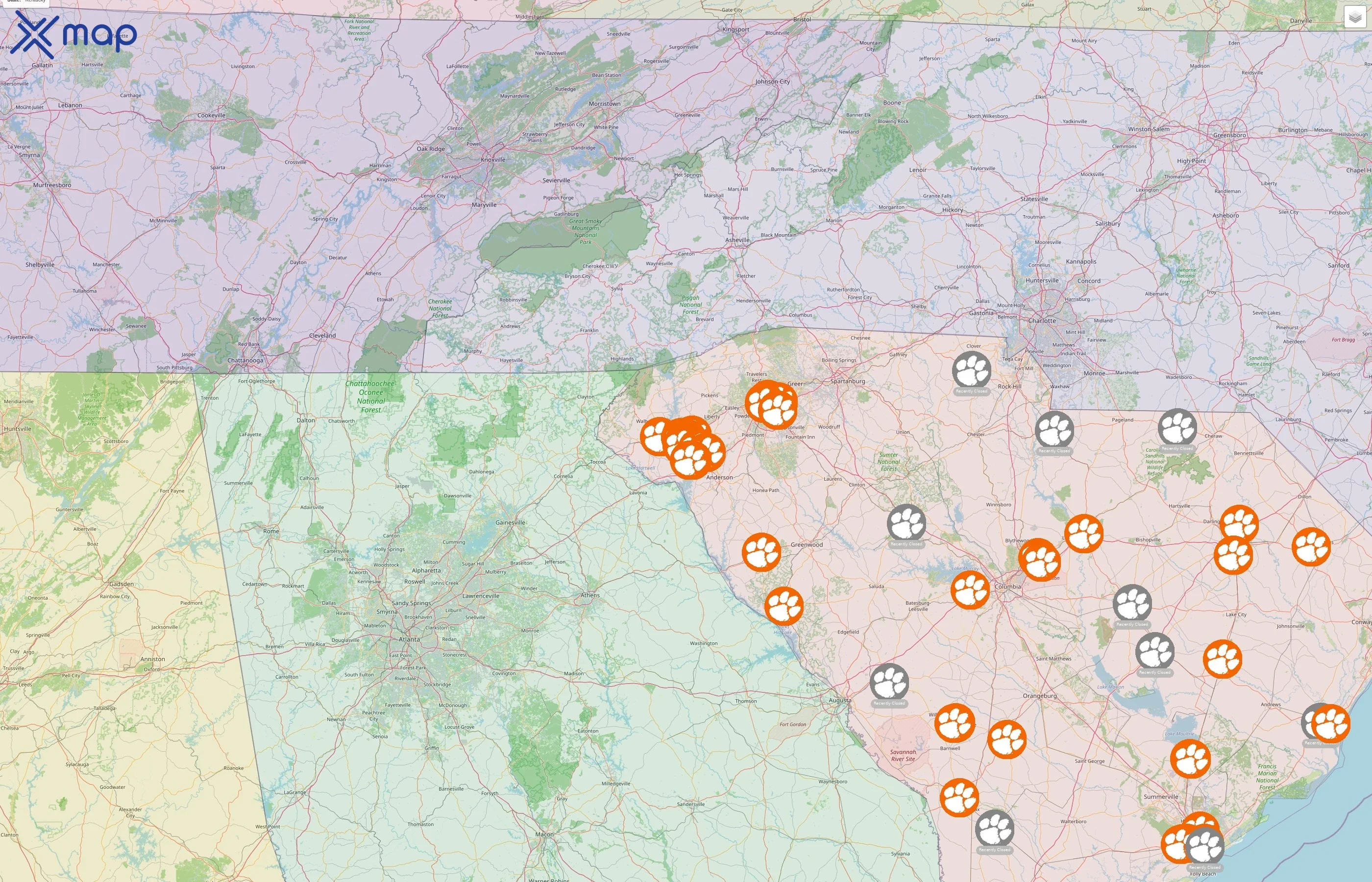 Clemson University street hotspots