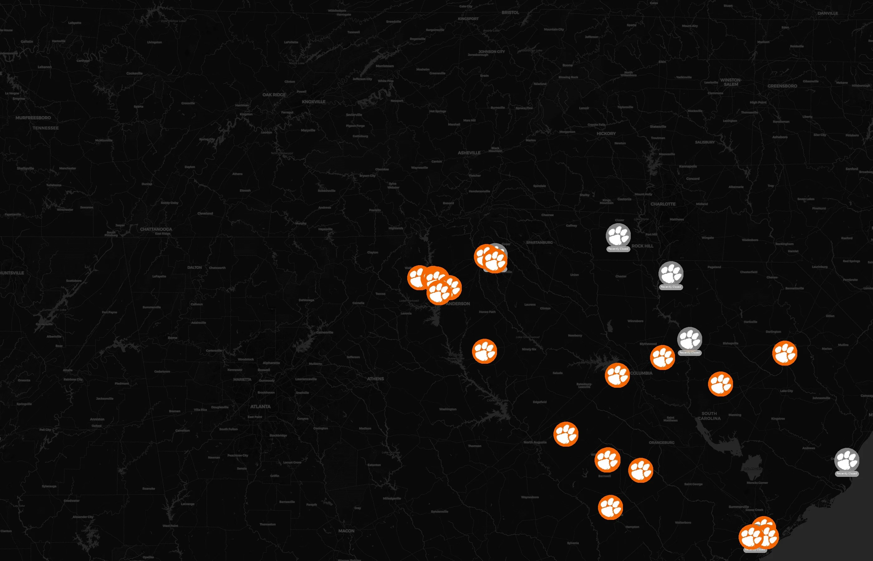 Clemson University city distribution