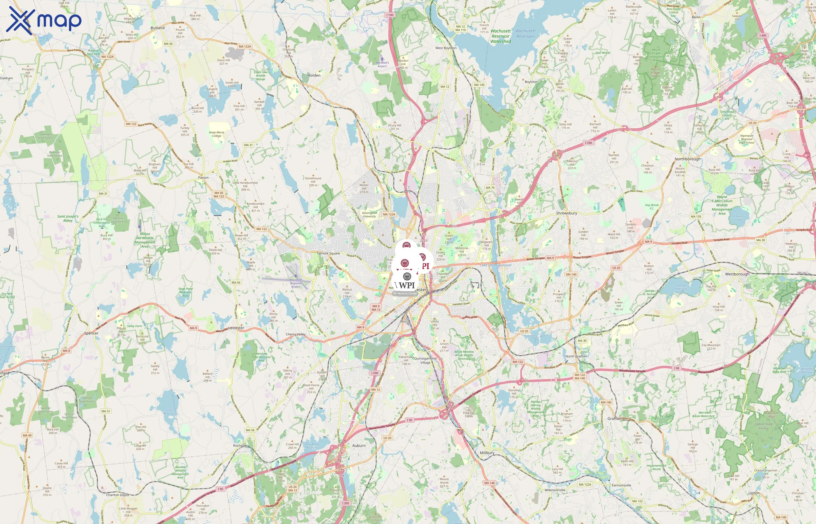 Worcester Polytechnic Institute area coverage