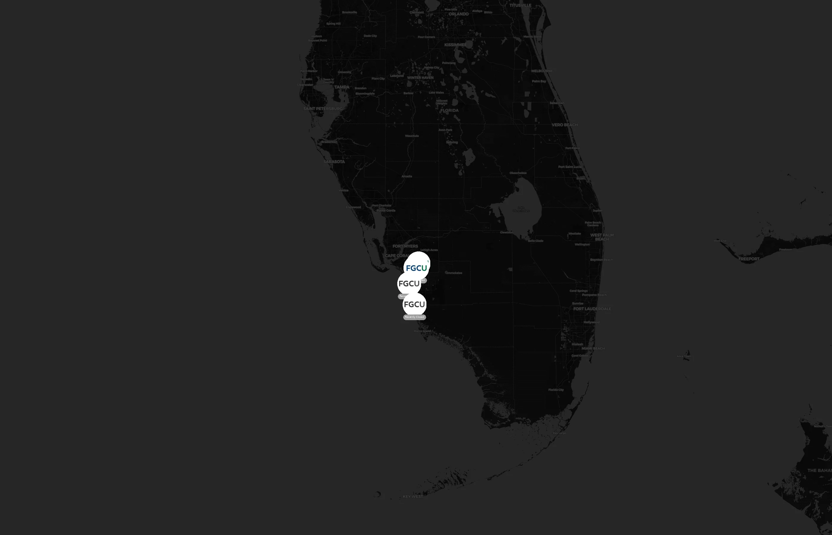 Florida Gulf Coast University city distribution