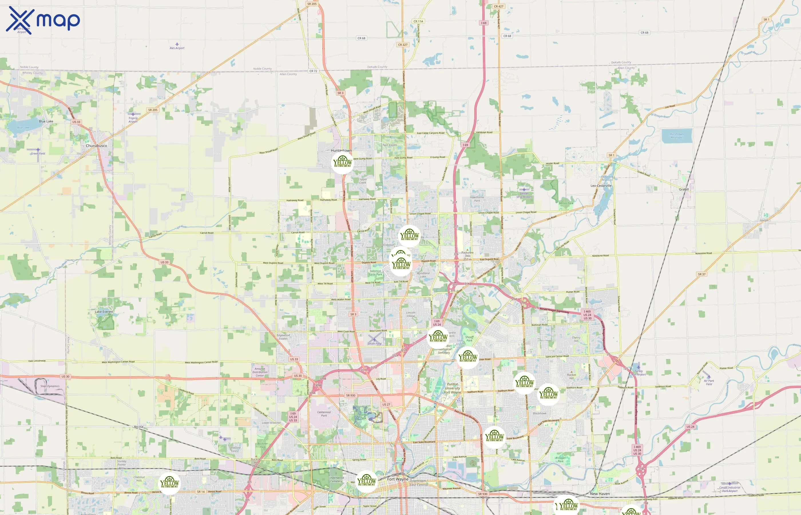 Yellow Retirement Communities area coverage