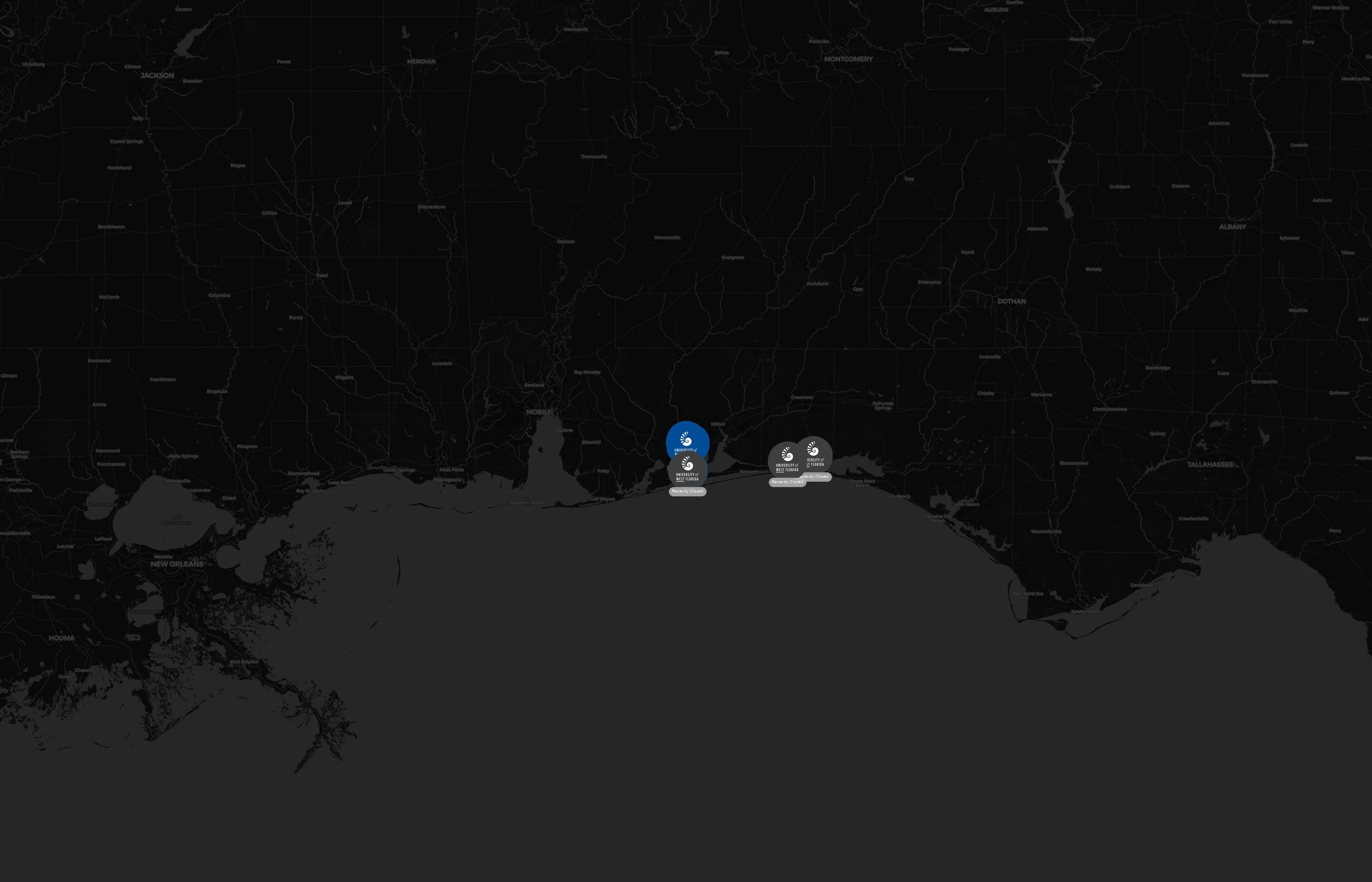 University of West Florida city distribution