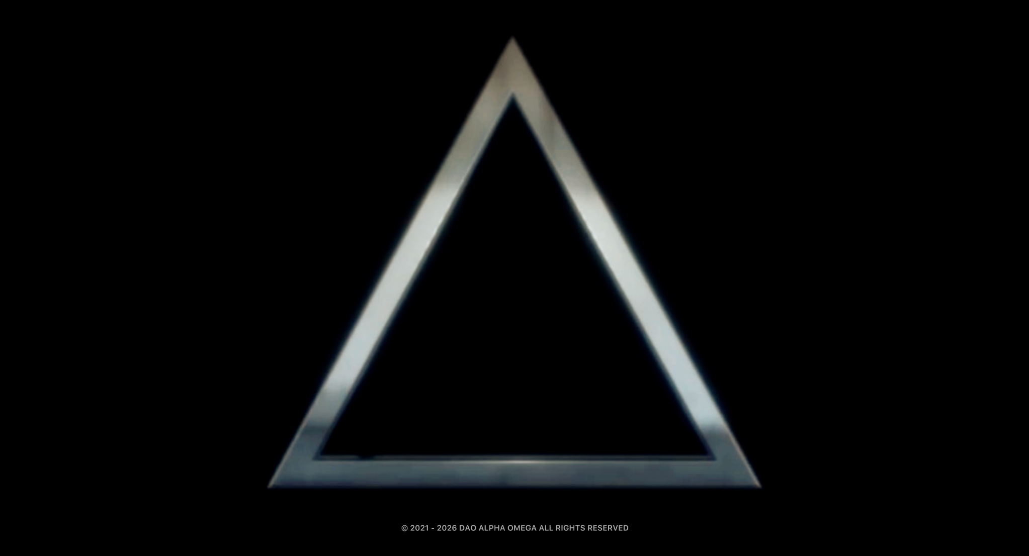 Metallic hollow equilateral triangle glowing faintly against a black background.