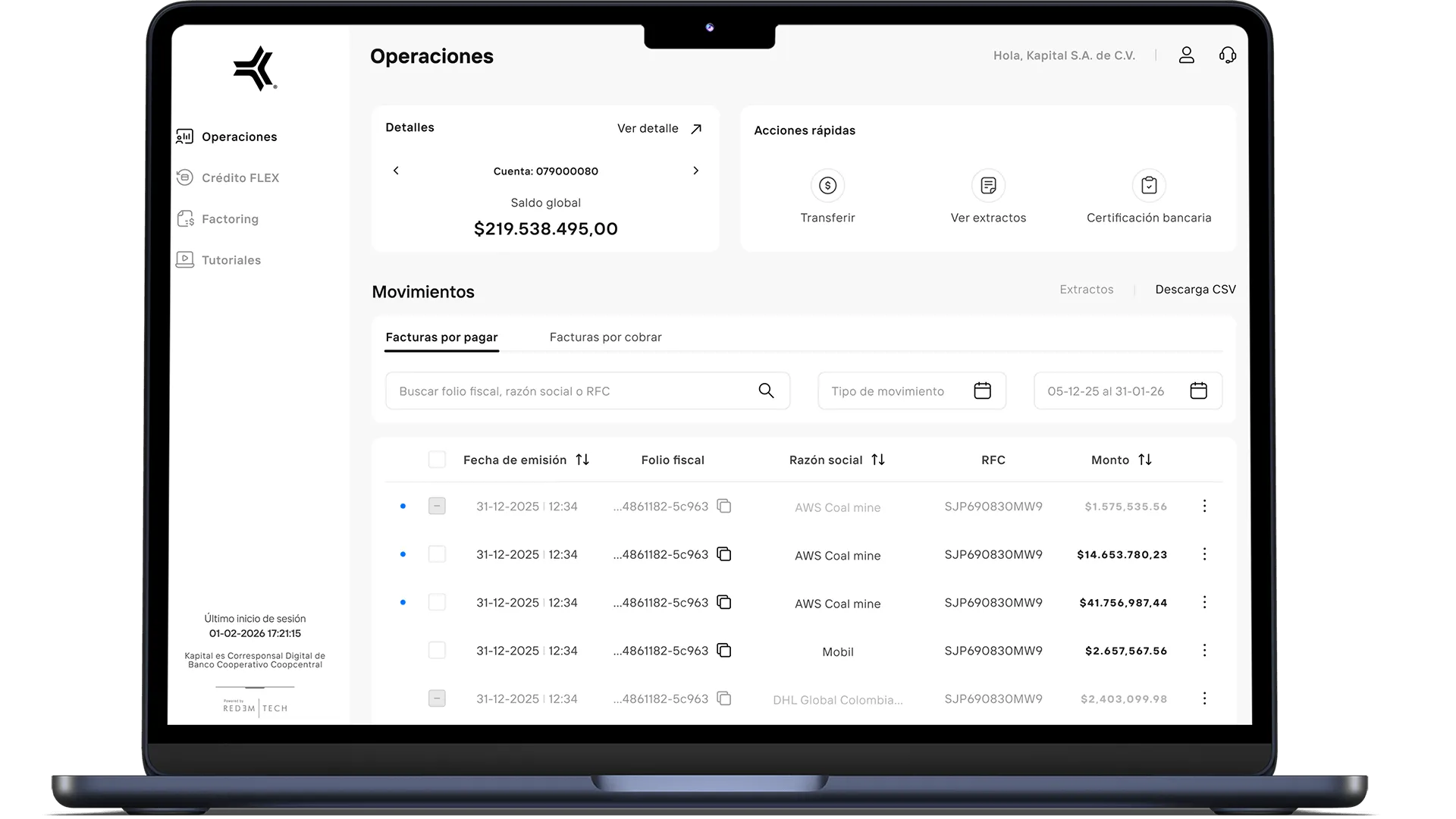 Plataforma financiera todo en uno. Solicita créditos, paga tu nómina y automatiza tu operación.