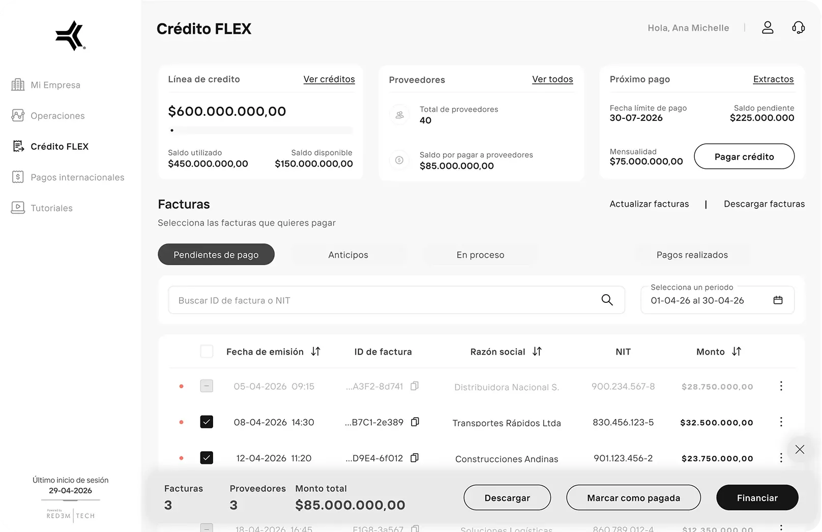 Plataforma financiera todo en uno. Solicita créditos, paga tu nómina y automatiza tu operación.