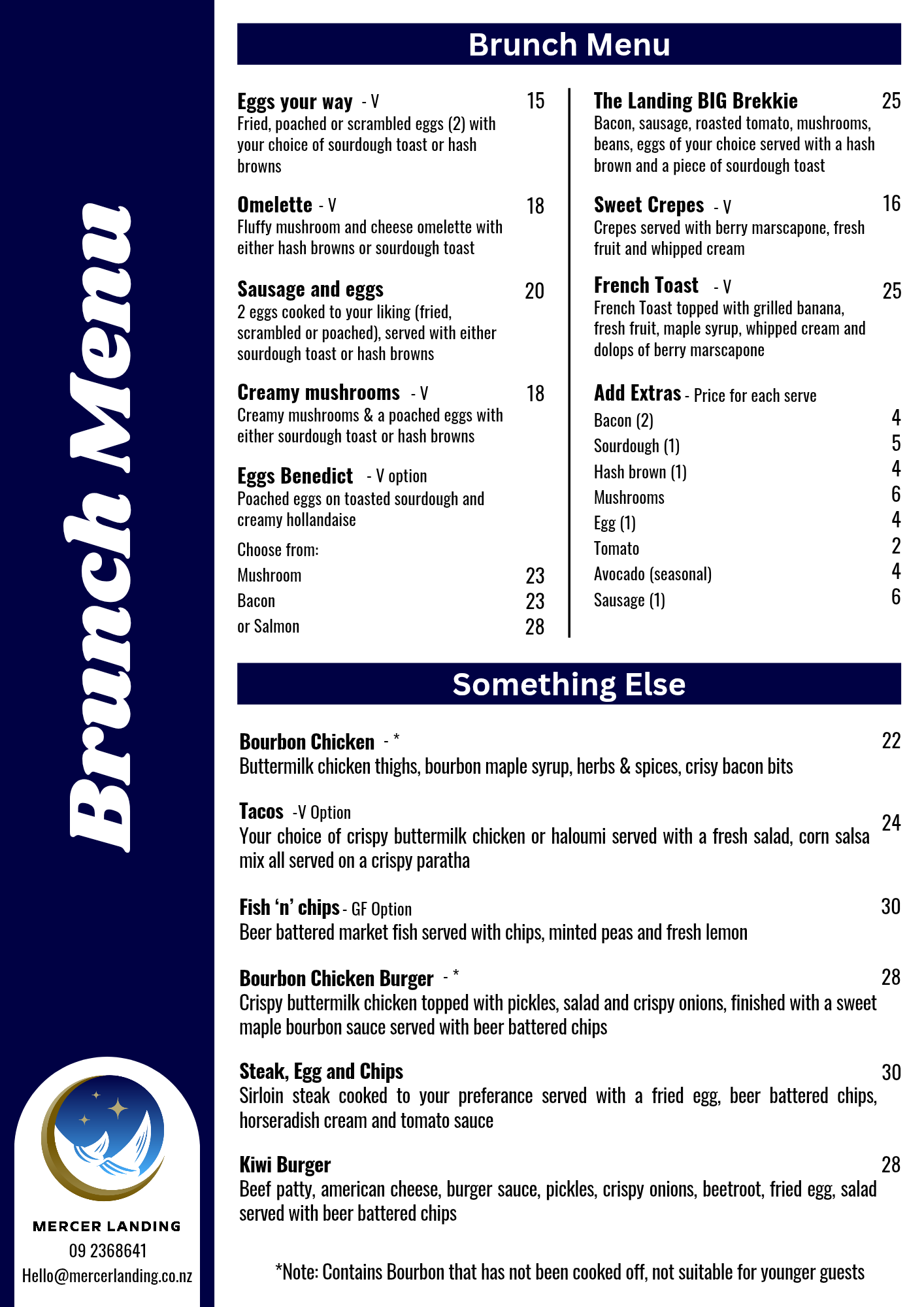 Mercer Landing Kitchen & Bar Brunch menu