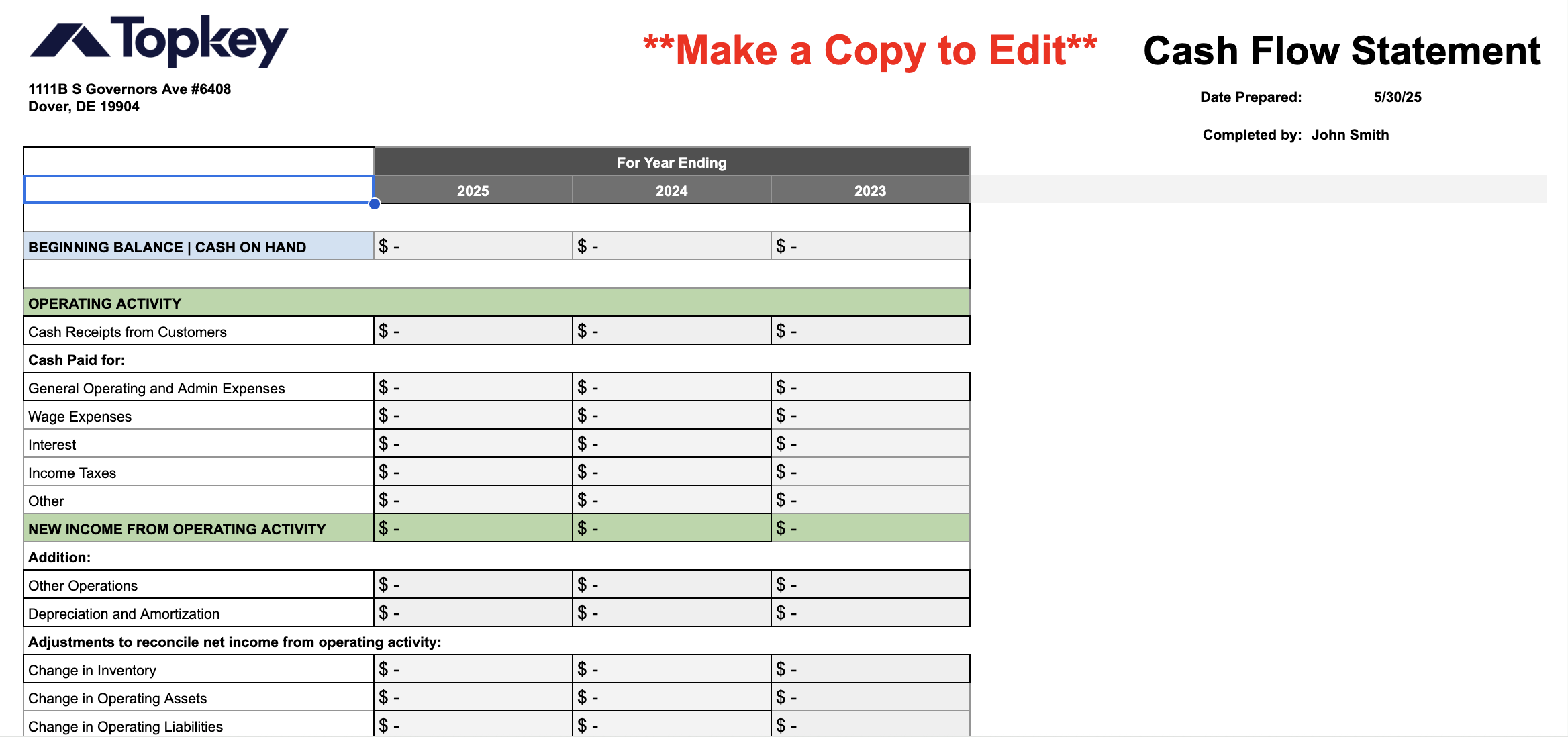 cash flow statement template preview image