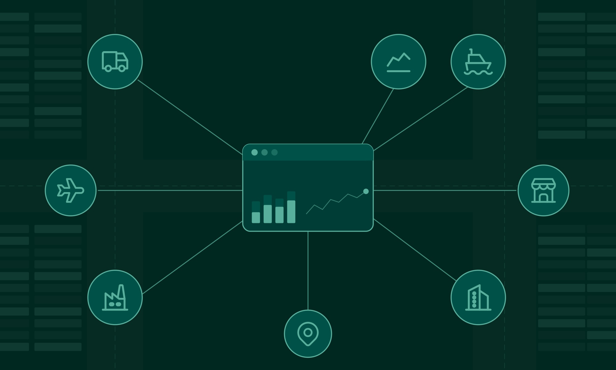 An illustration depicting SAP at the center of eight business icons.