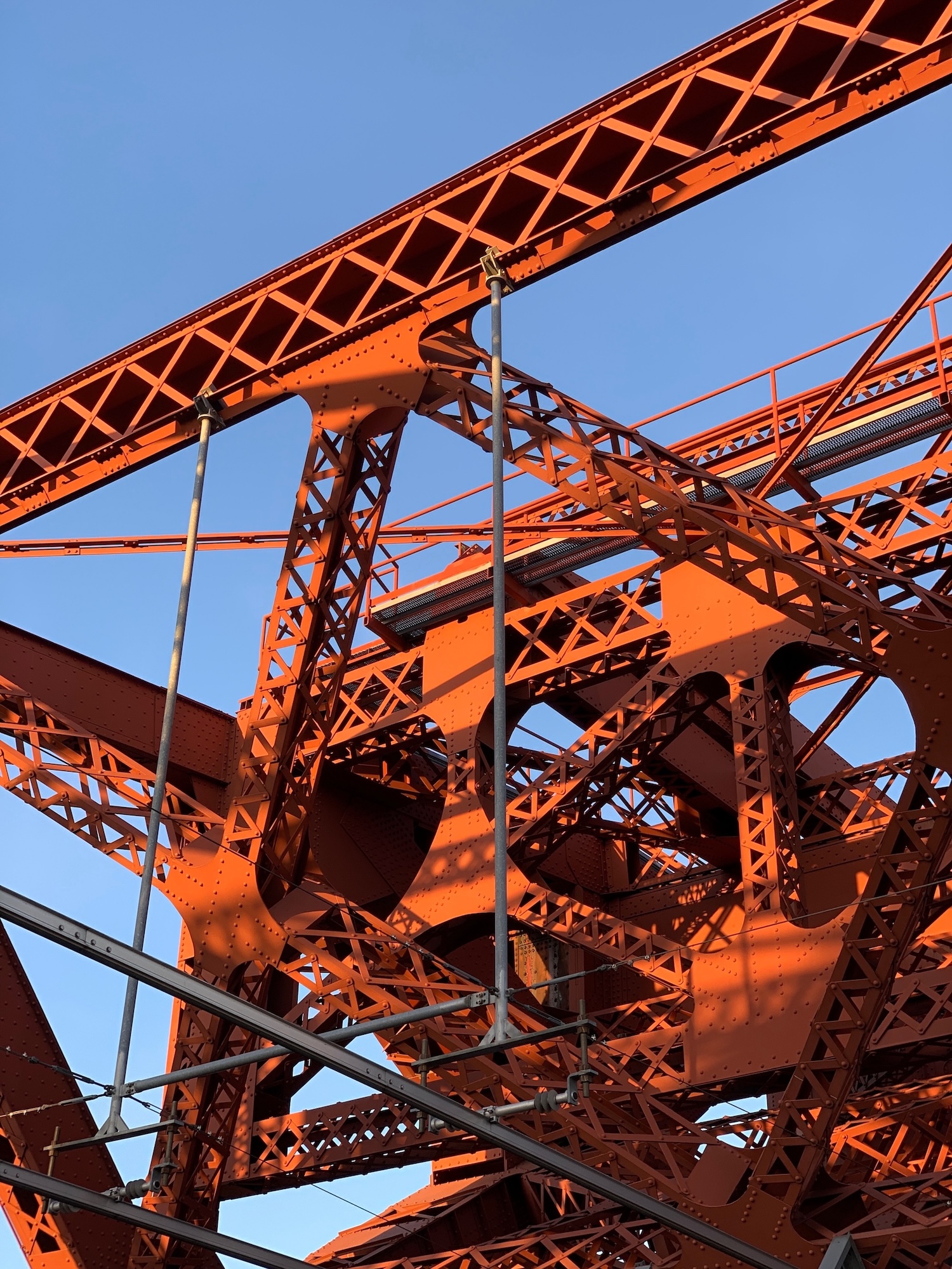 A closeup of the Broadway Bridge in Portland.