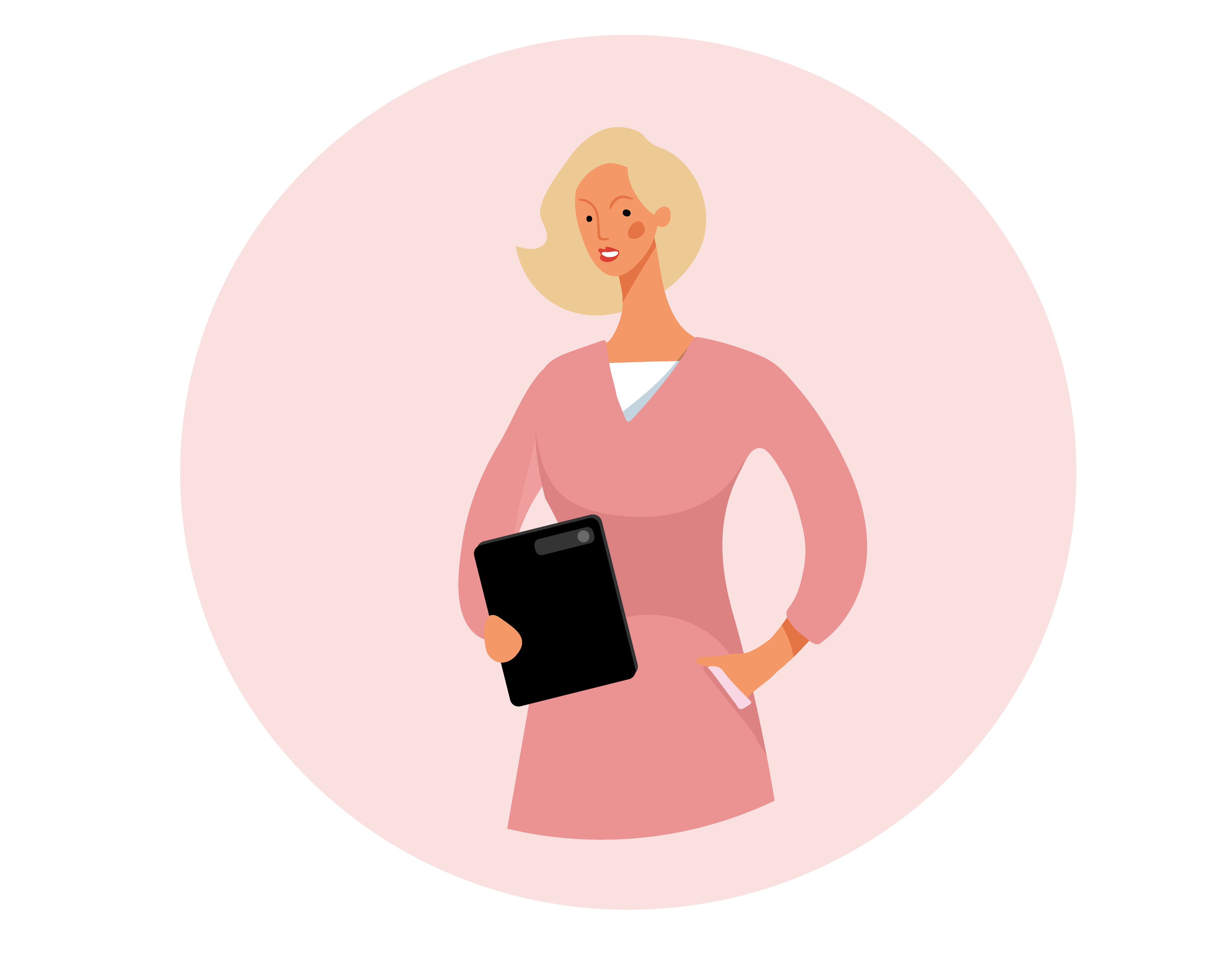 Illustration of a MedITEX management team member reviewing performance data on a tablet.