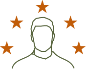 Icon of a person surrounded by five stars, representing the expertise and excellent service provided by Clean Terra professionals.