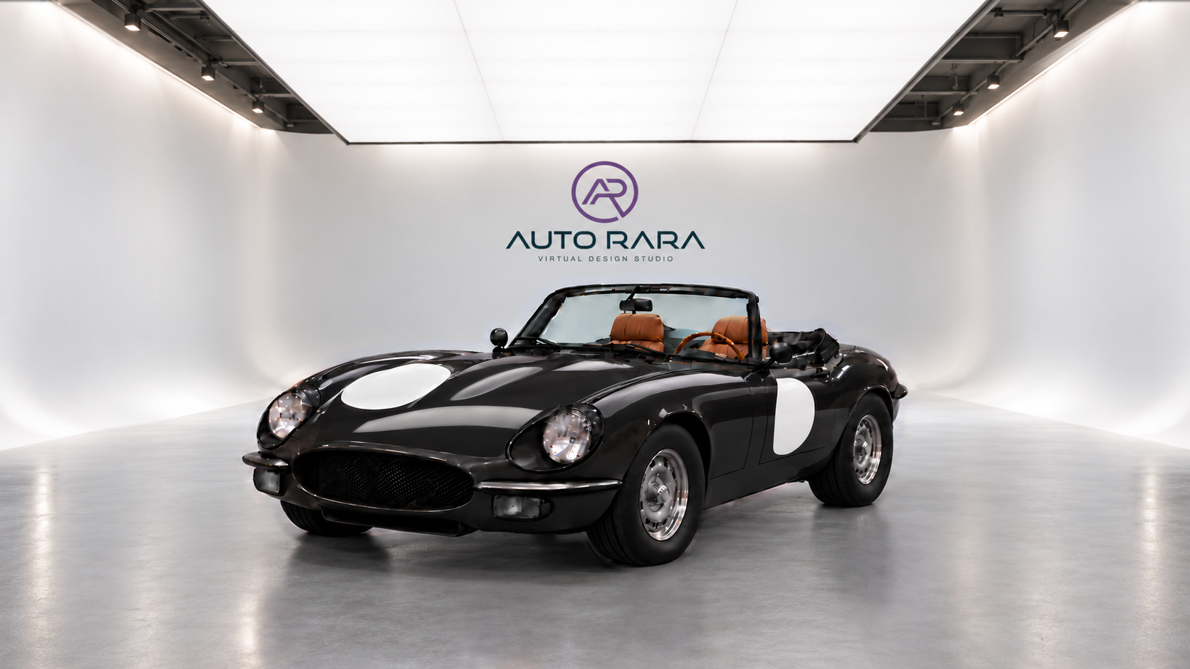 Selected AI-assisted black E-type design concept in the Auto RARA virtual studio.