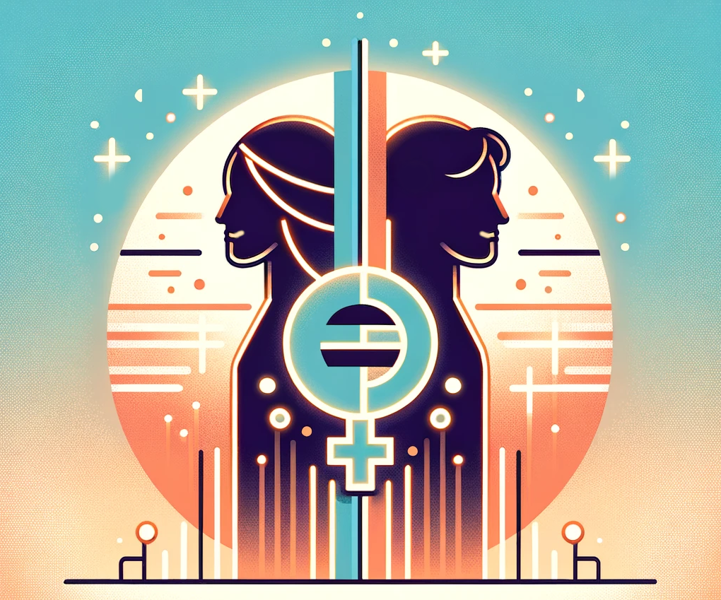 Illustratie van een man en een vrouw op gelijke hoogte