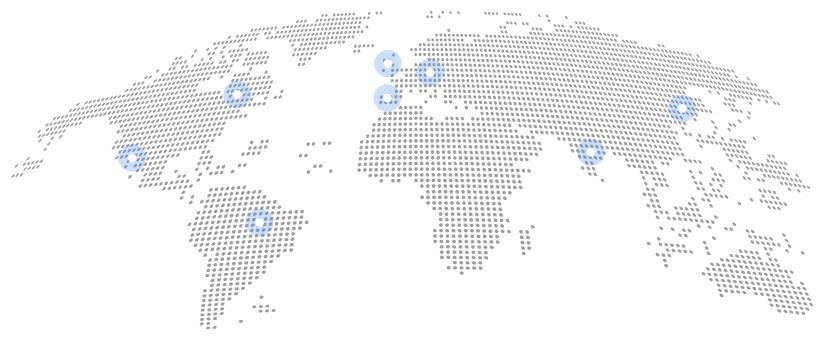 A globe map with spots where Macro has team members.