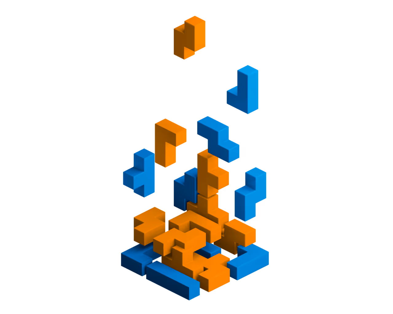 3D depiction of puzzle pieces coming together
