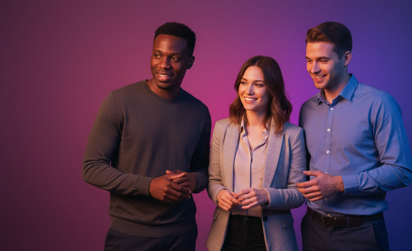 Grupo de 3 pessoas simbolizando lideranças bem treinadas.