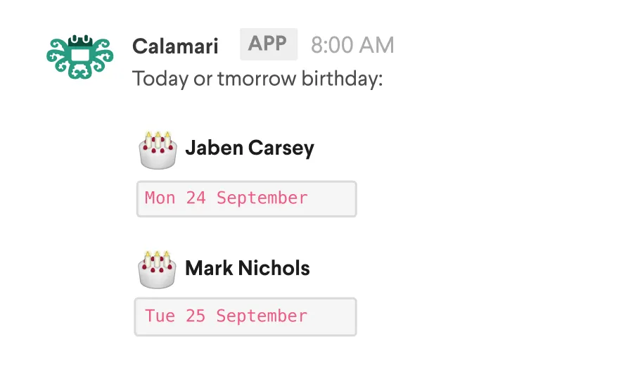 Slack birthday reminder