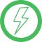 Green circle enclosing a green lightning bolt symbol representing energy or electricity.