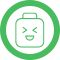 Green circular outline enclosing an angry white speech bubble icon with clenched teeth and a furrowed brow.