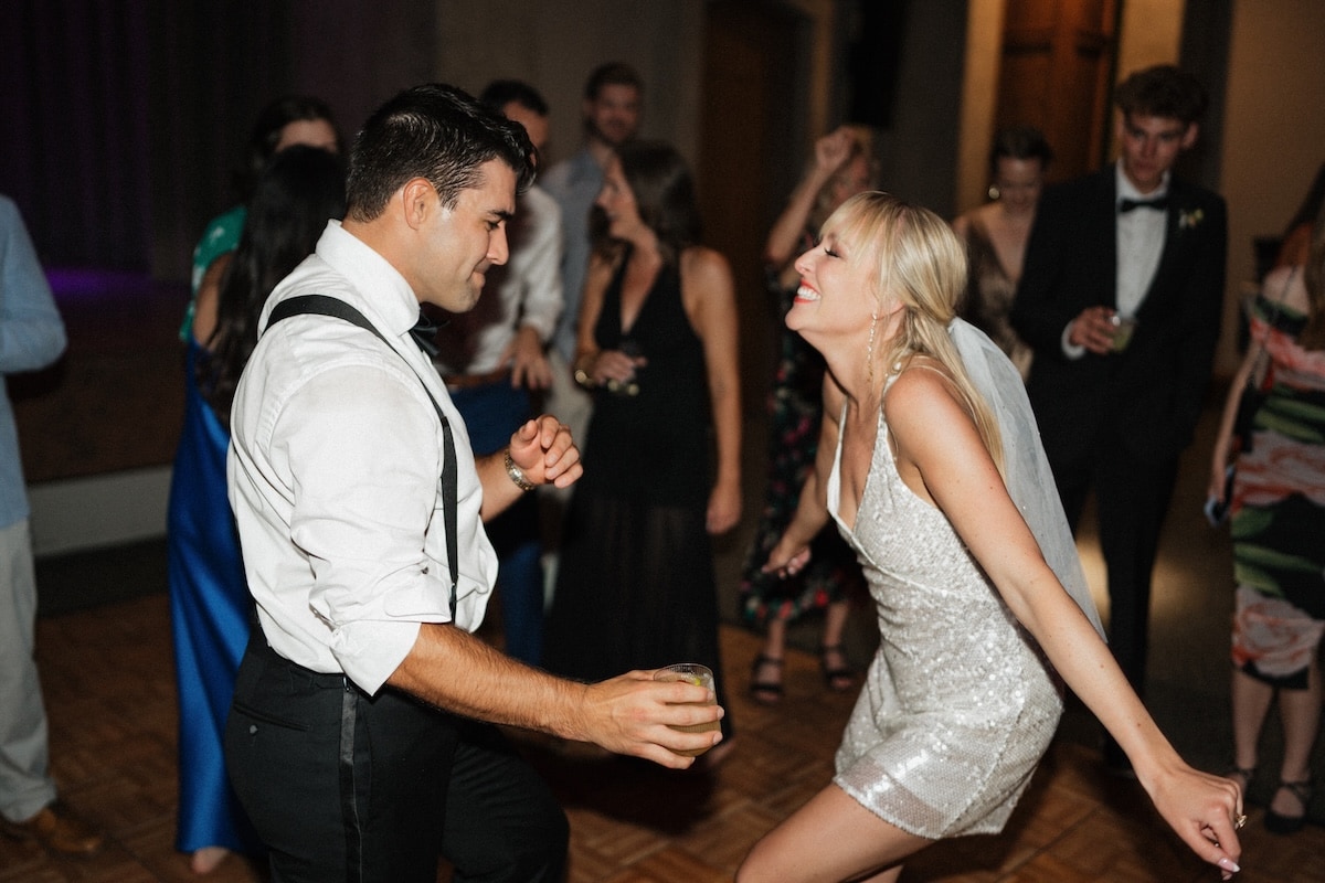 Bride and groom dancing at Colorado mountain wedding reception