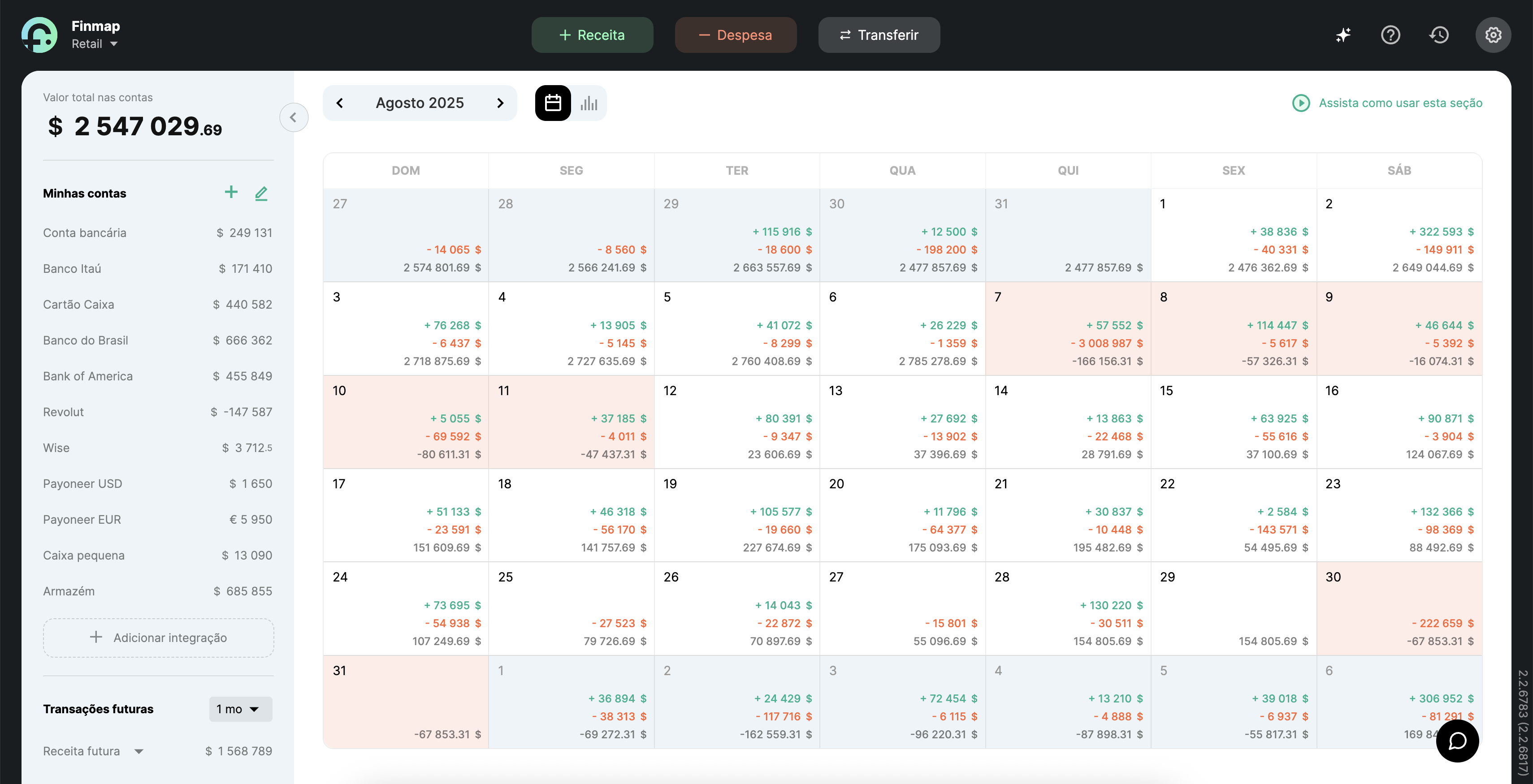 Calendário de Pagamentos na Finmap