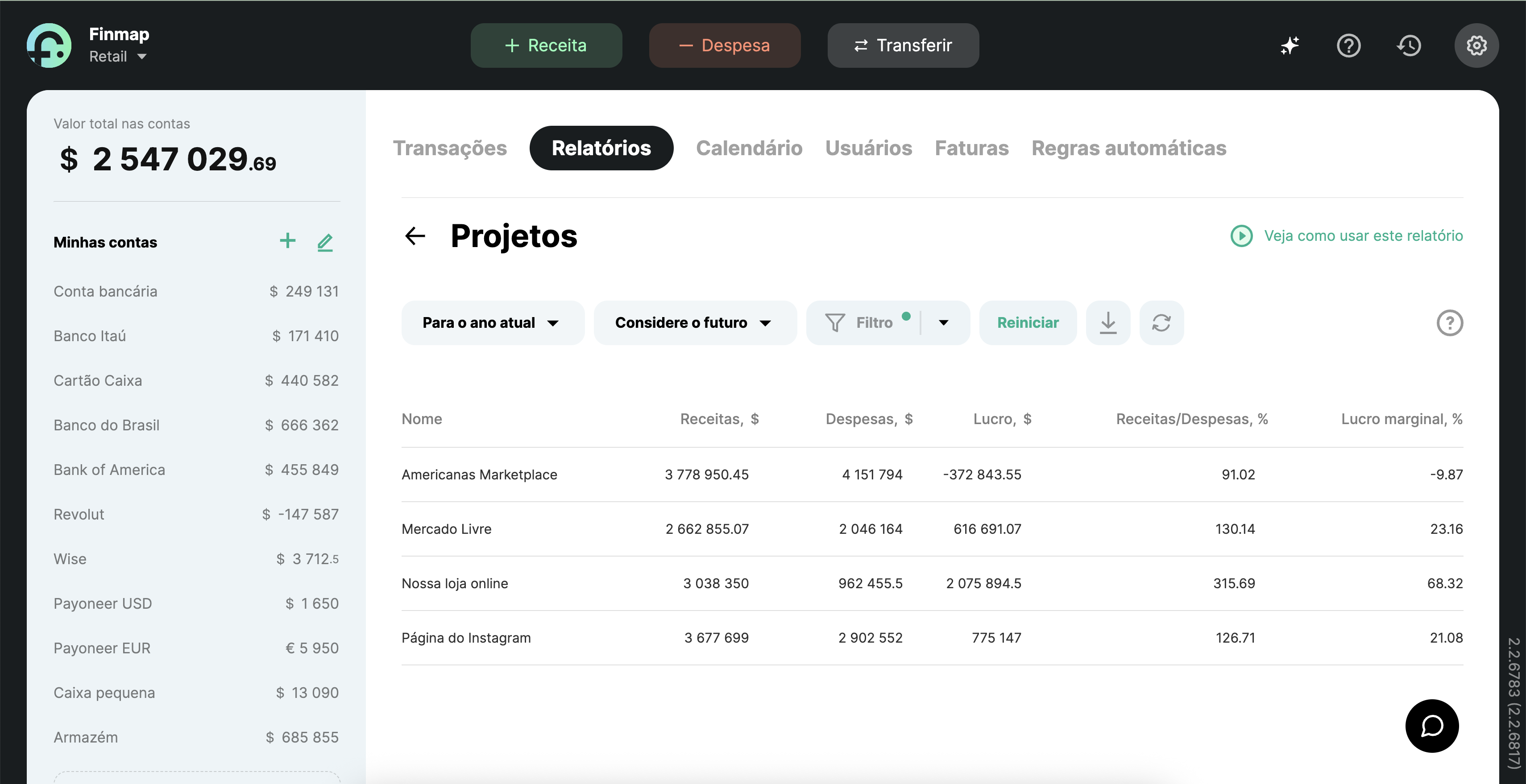 Relatório Projetos na Finmap