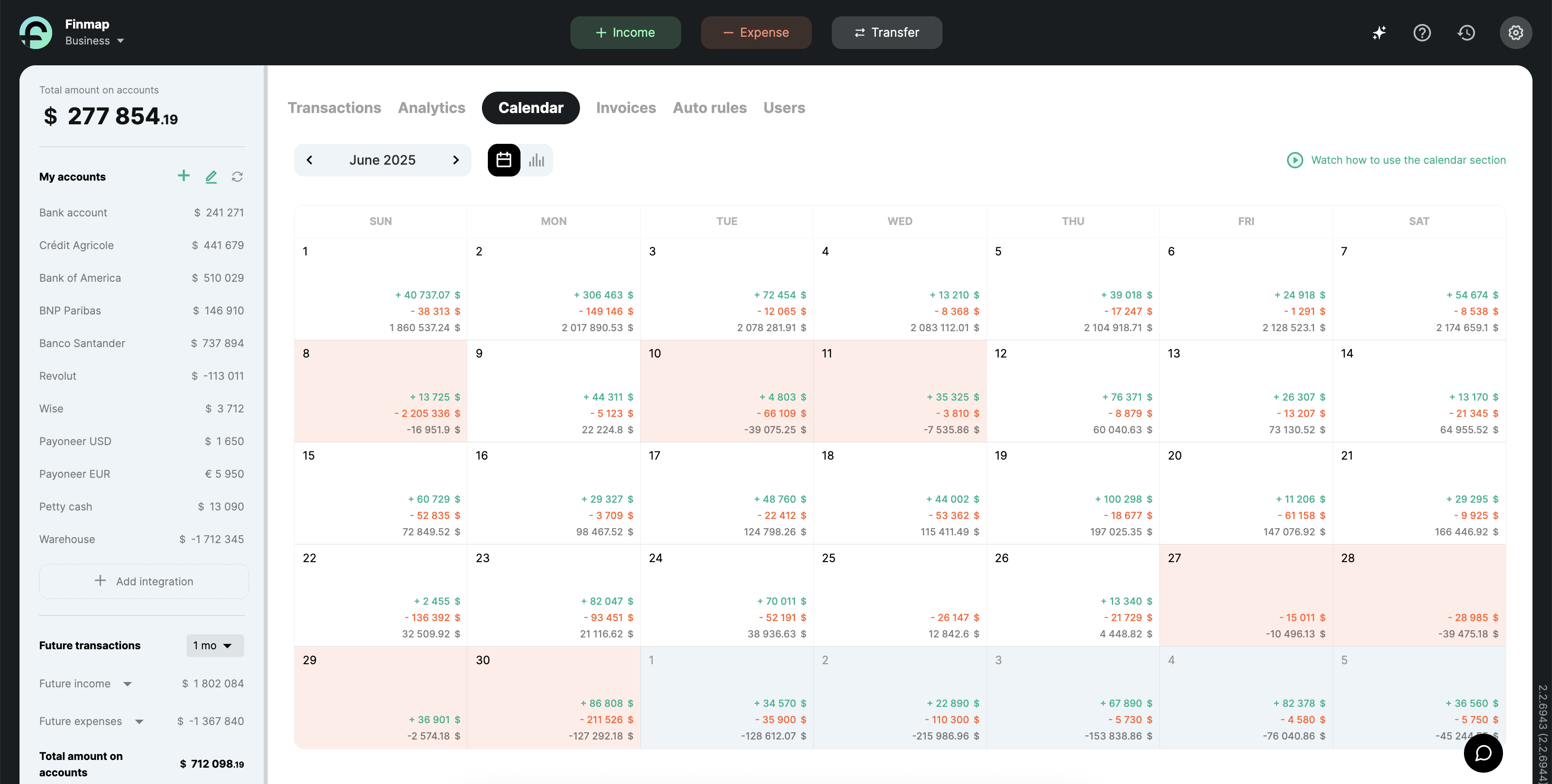 Finmap’s Payment Calendar