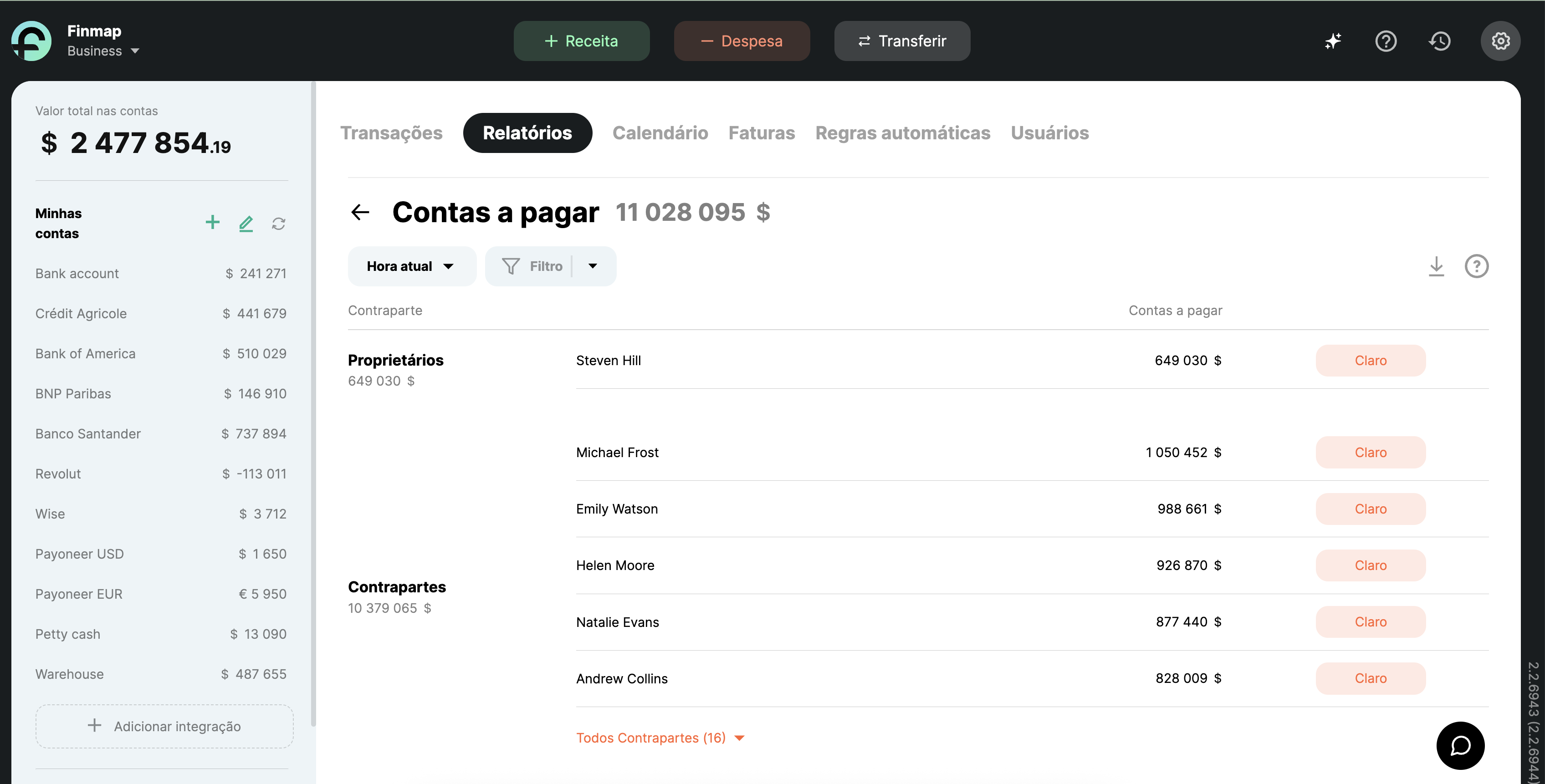 Contas a pagas na Finmap