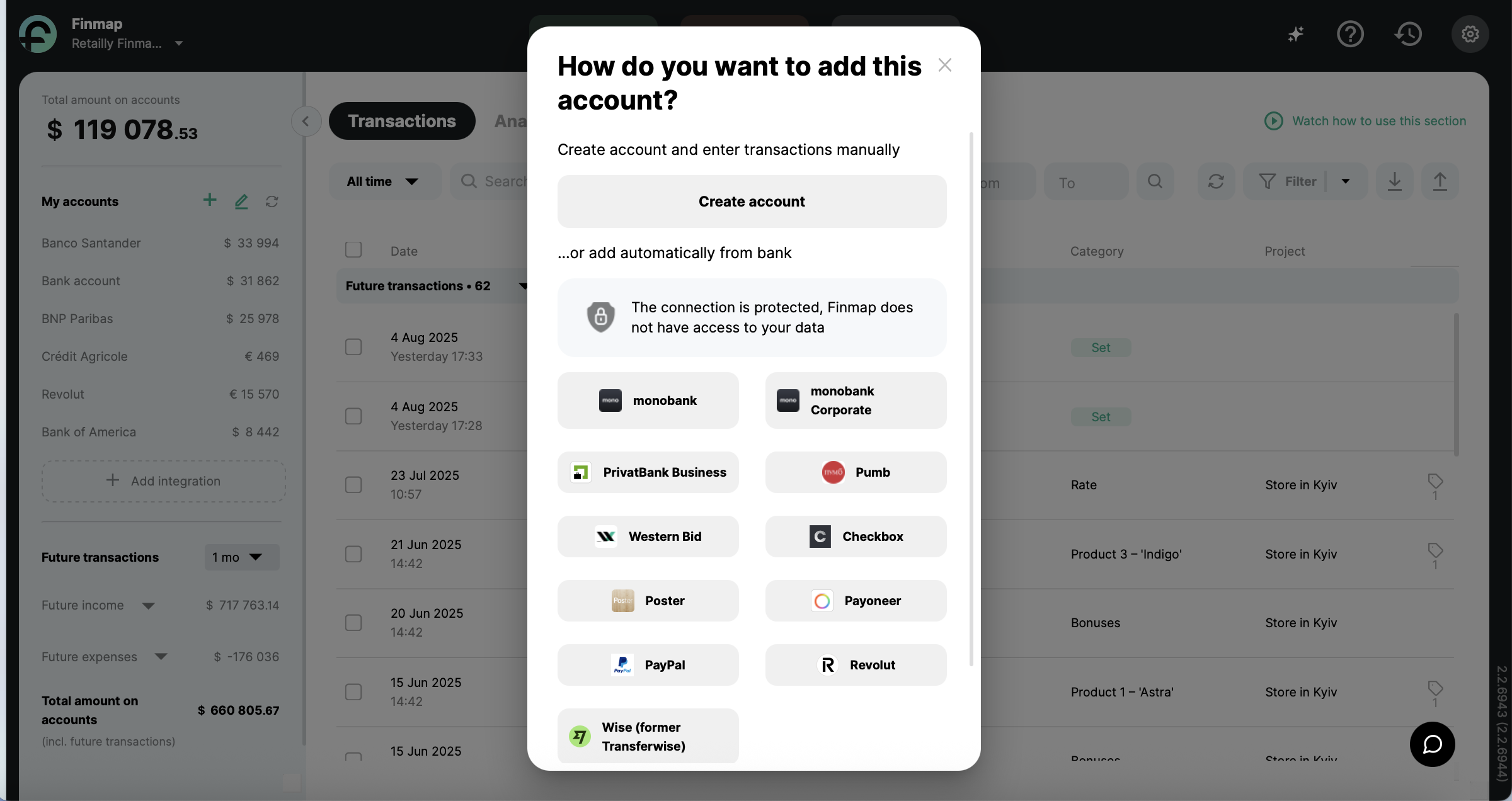 Connecting integration in Finmap